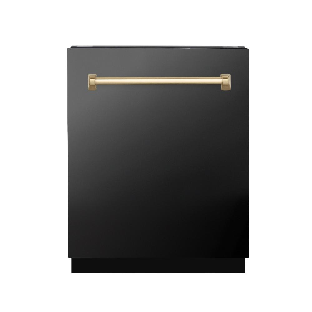 ZLINE Autograph Edition 24 Inch Black Stainless Steel Dishwasher with Champagne Bronze Handle - 3rd Rack & Top Control Panel - Ultra Quiet 51dBa - Perfect for Modern Kitchens & Open Concept Homes (Model DWVZ BS 24 CB)
