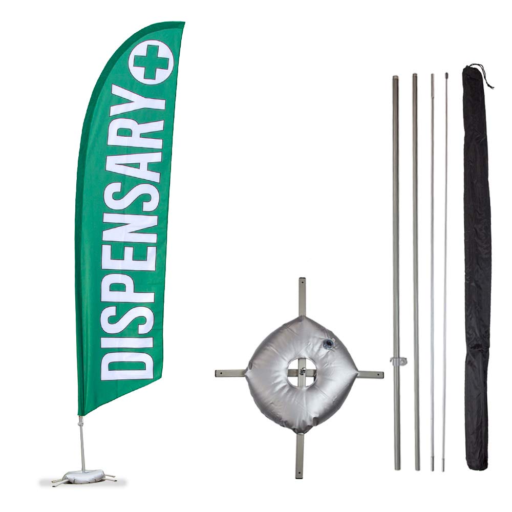 13.5ft Custom Printed Feather Flag with Cross Base & Weight Bag - Premium Advertising Swooper Flag Kit for Dispensary Business - Made in USA - Perfect for Outdoor Events, Storefronts & Cannabis Retail Marketing