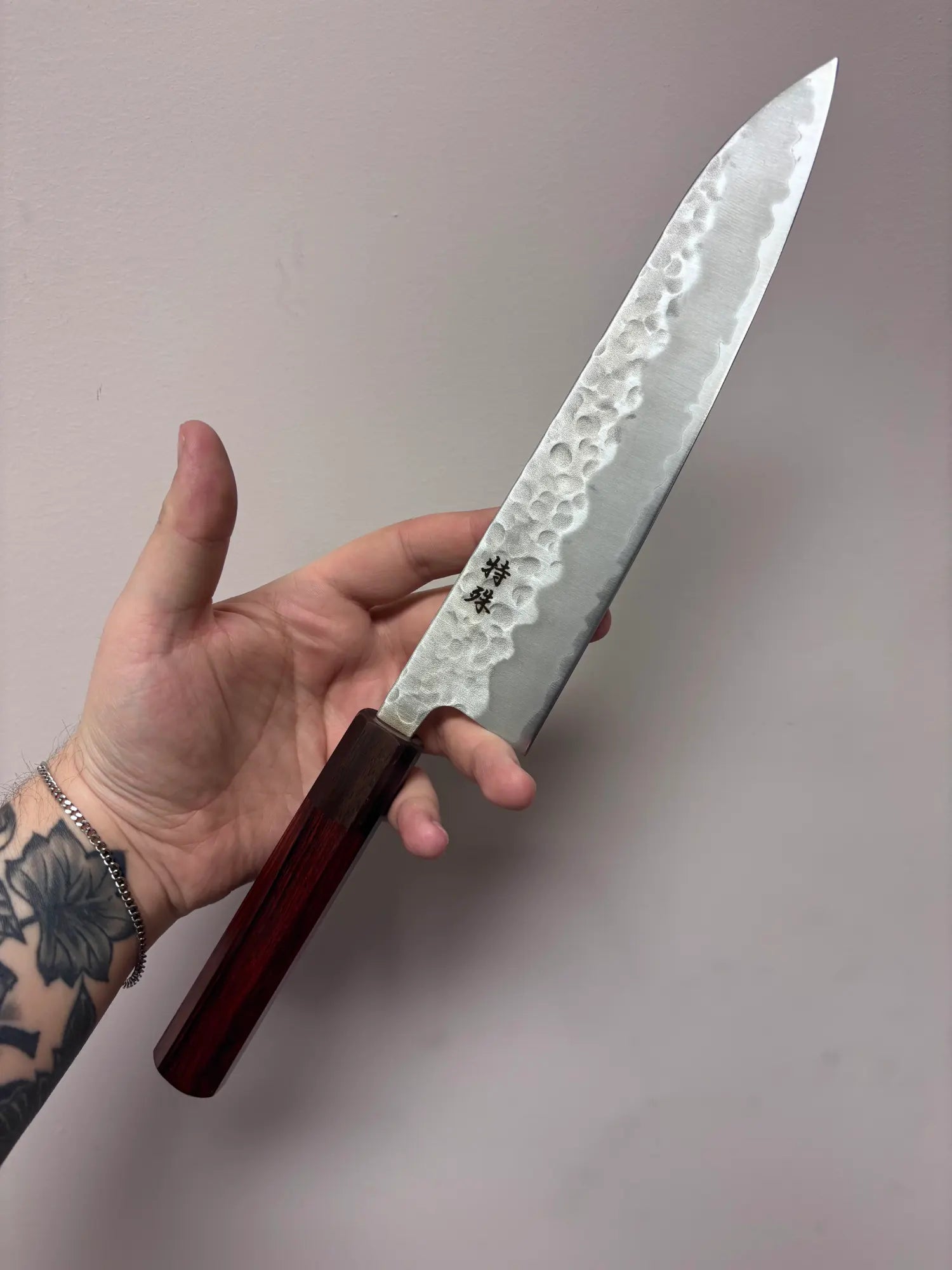Premium Japanese Gyuto Knife 210mm - White #2 Stainless Clad Tsuchime Blade with Rosewood Wa Handle - Perfect for Sushi, Meat Cutting & Professional Chefs