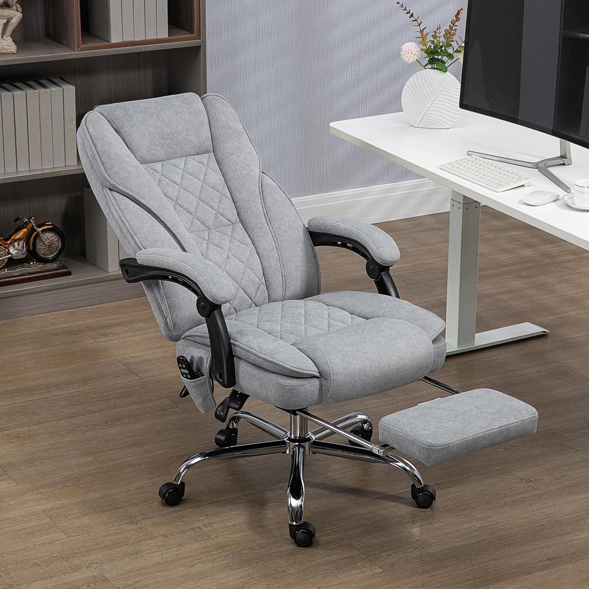 Vinsetto Ergonomic Massage Office Chair with Foot Rest - 6-Point Vibration & Heat Therapy, Adjustable Height, Reclining Computer Desk Chair for Home & Office - Perfect for Long Work Hours & Back Pain Relief (Gray)