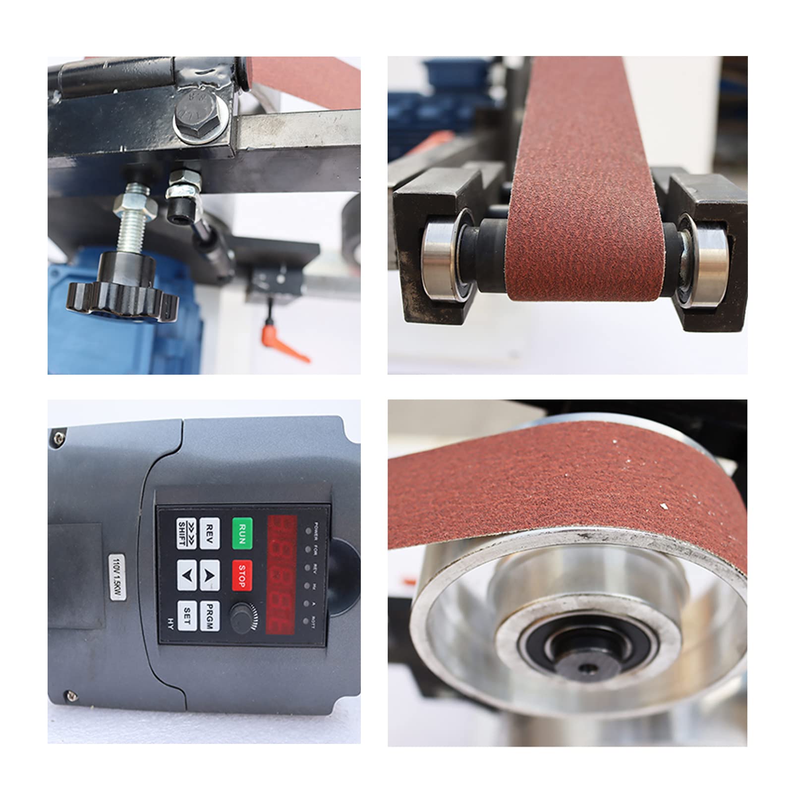 2HP Variable Speed Belt Sander & Knife Grinder - Vertical/Horizontal Industrial Belt Machine with 3 Grinding Wheels & Frequency Conversion (110V) - Perfect for Metalworking, Woodworking & Blade Sharpening