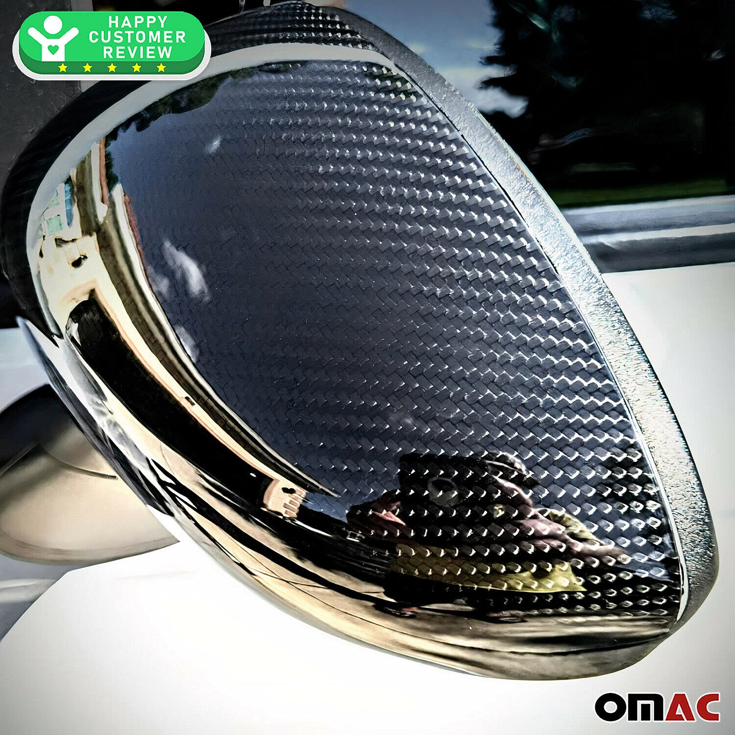 OMAC Carbon Fiber Side Mirror Cover Caps for Fiat 500 & 500C (2012-2019) - Black, 2-Piece Set - Enhances Style & Protection for Urban Driving