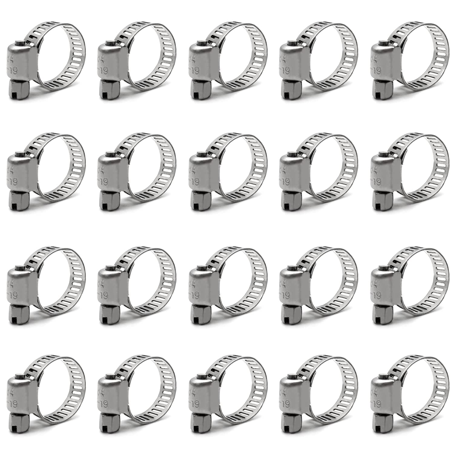 20Pcs 304 Stainless Steel Hose Clamps 13-19mm - Automotive & Plumbing Use