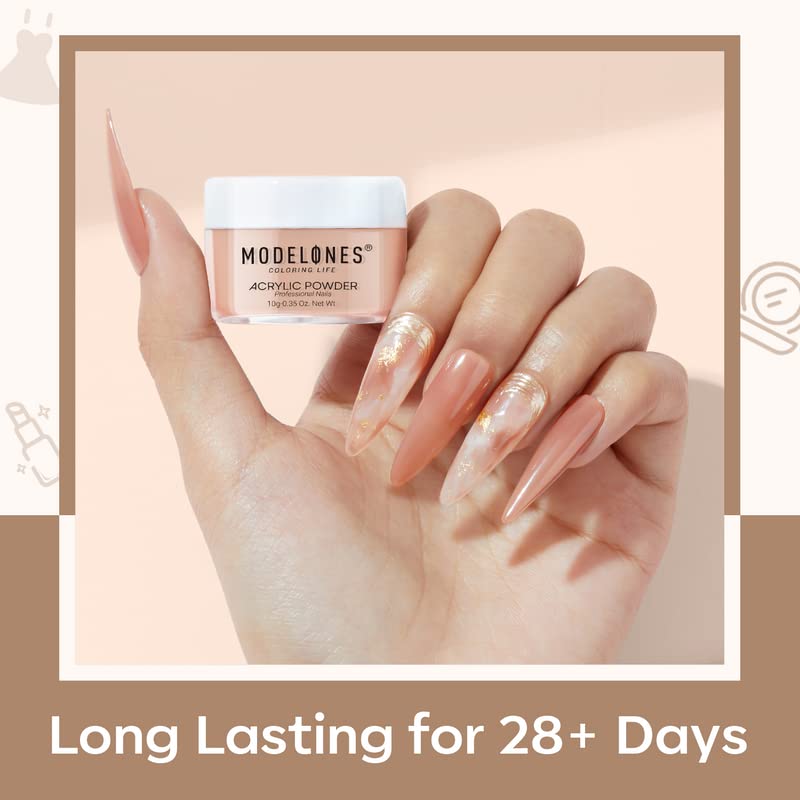 Modelones 6 Colors Nude Acrylic Powder Kit - Skin Tone Brown Neutral Nail Extension Powder for DIY Nail Art, No UV Lamp Needed (C3-Nude Neutral) | Perfect for Salon Professionals & Home Manicures