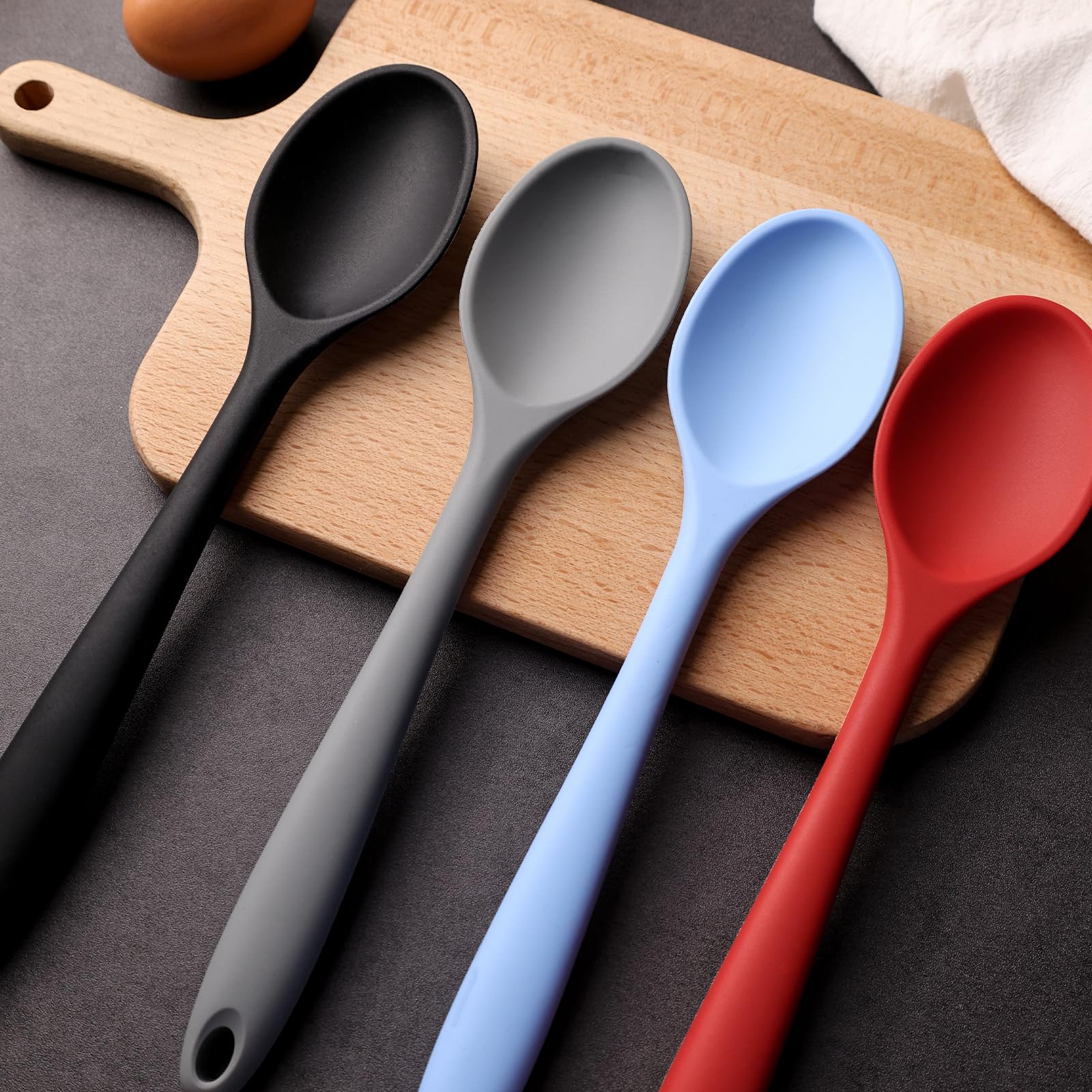 HANSGO 4PCS Silicone Spoons Set - 10.8 Inch Nonstick Kitchen Utensils, Heat Resistant Cooking Spoons for Baking, Stirring, Serving - Colorful & Durable for Everyday Cooking & Meal Prep