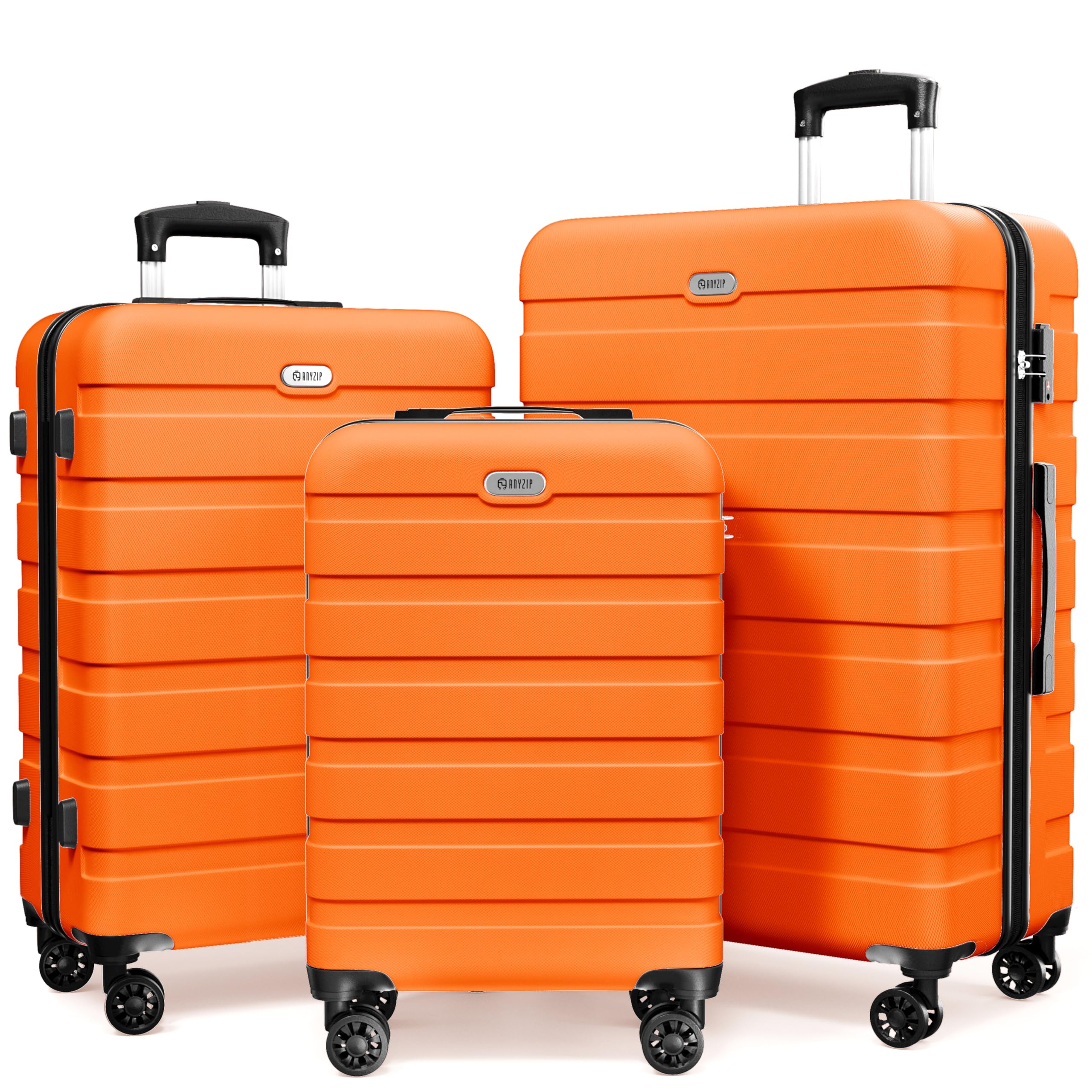 AnyZip 3-Piece Hardshell Luggage Set - Lightweight PC ABS Suitcase with 4 Double Spinner Wheels & TSA Lock (20/24/28 Inch, Orange) - Perfect for International Travel, Family Vacations & Business Trips