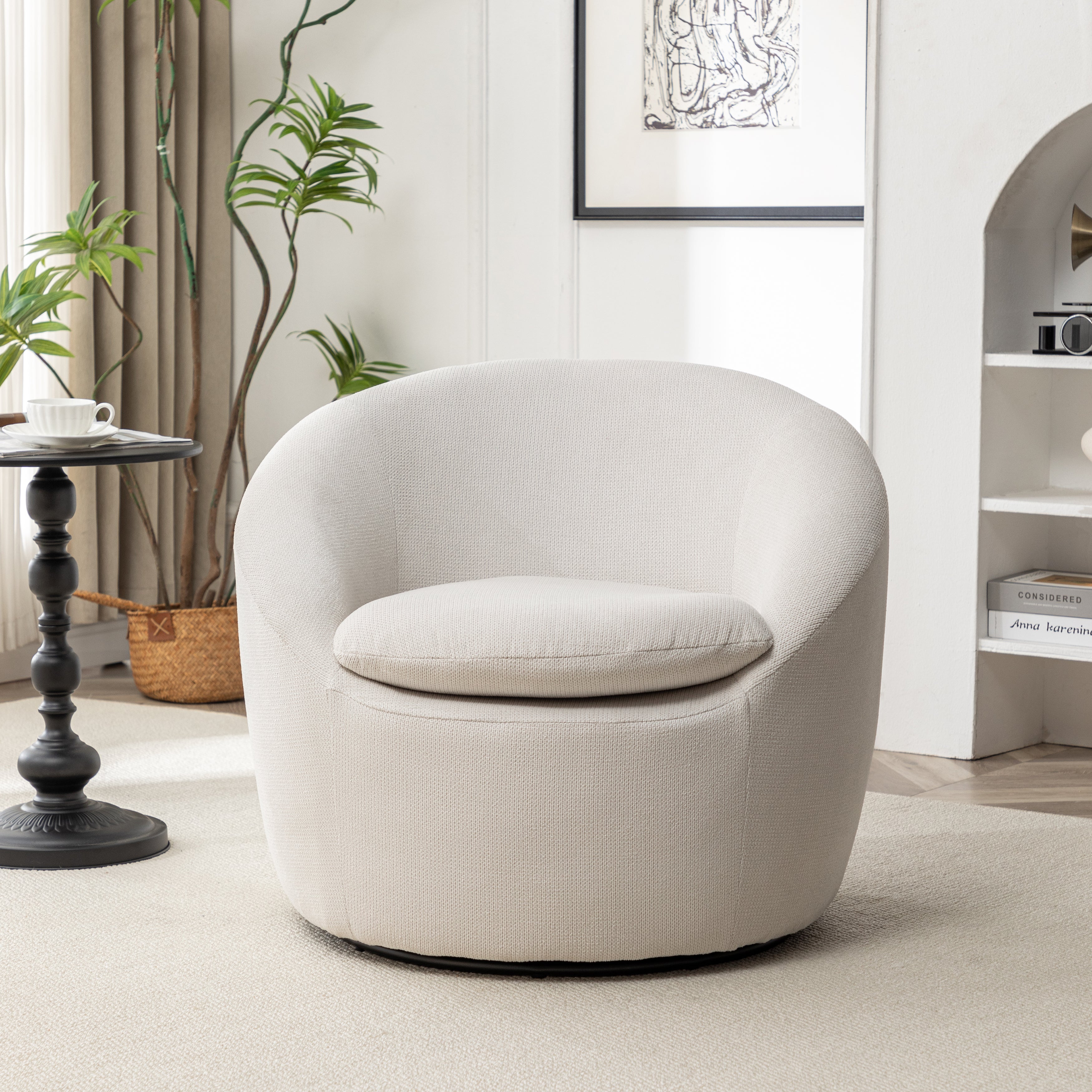 Roundhill Furniture Winnie Modern Barrel Chair - 360° Swivel Accent Chair with Upholstered Seat & Metal Base for Living Room, Bedroom or Office