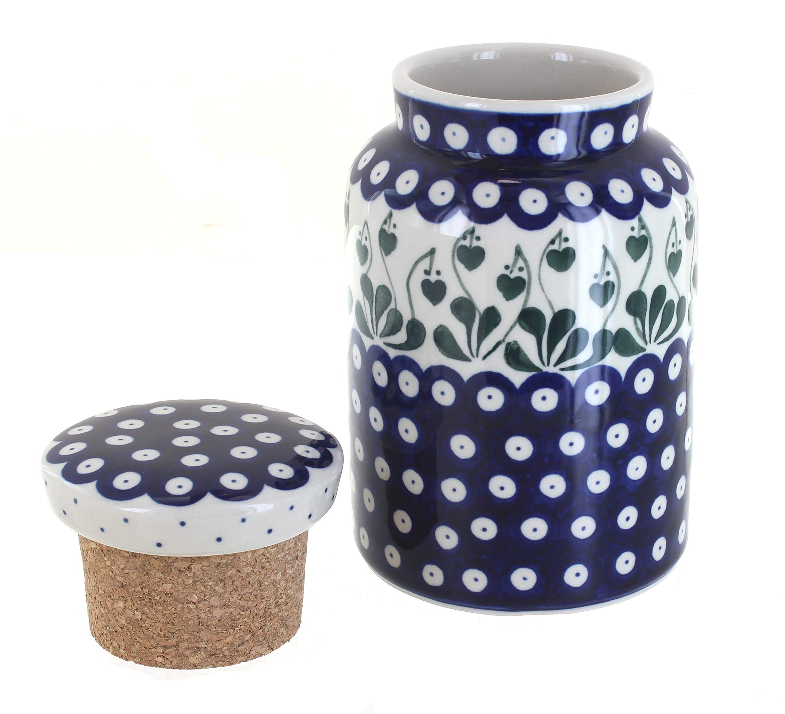 Handmade Blue Rose Polish Pottery Alyce Canister with Cork Top - Elegant Kitchen Storage for Tea, Coffee & Spices | Perfect Gift for Home Decor