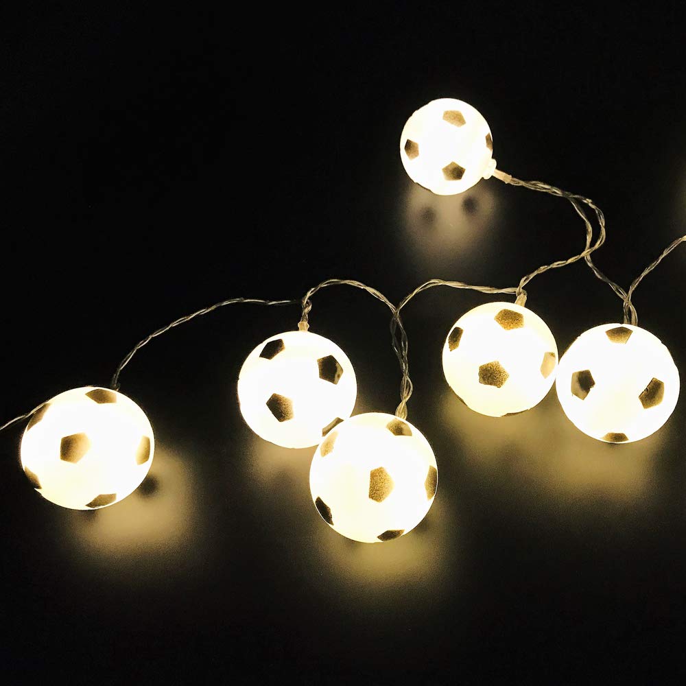 20-Light Battery-Operated Football/Soccer LED String Lights - 3M/9.8ft Warm White - Perfect for Indoor/Outdoor Halloween, Christmas, Thanksgiving Parties, Kids Bedroom & Home Decorations - Ideal for Sports-Themed Events, Birthday Celebrations & Game Room Lighting