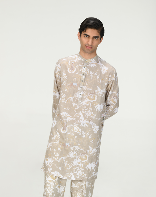 Premium Linen Kurta for Men - Chhote Miyan Oyster Grey - Comfortable & Stylish Ethnic Wear for Festivals, Weddings & Casual Outings