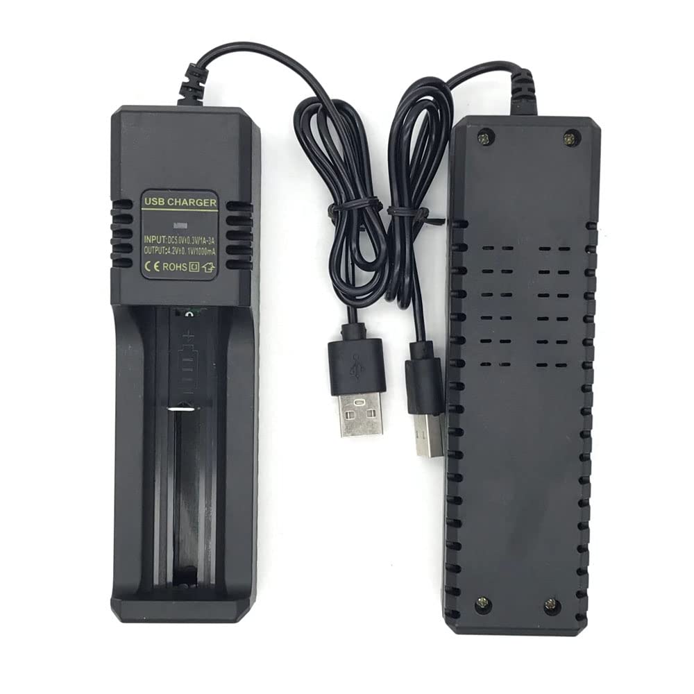 Universal Single Charge Lithium Battery Charger with USB Cable - Compatible with 26650, 18650, 16340, 14500, 21700 & More Li-ion Batteries - Perfect for Flashlights, Vapes, Power Tools & Electronic Devices