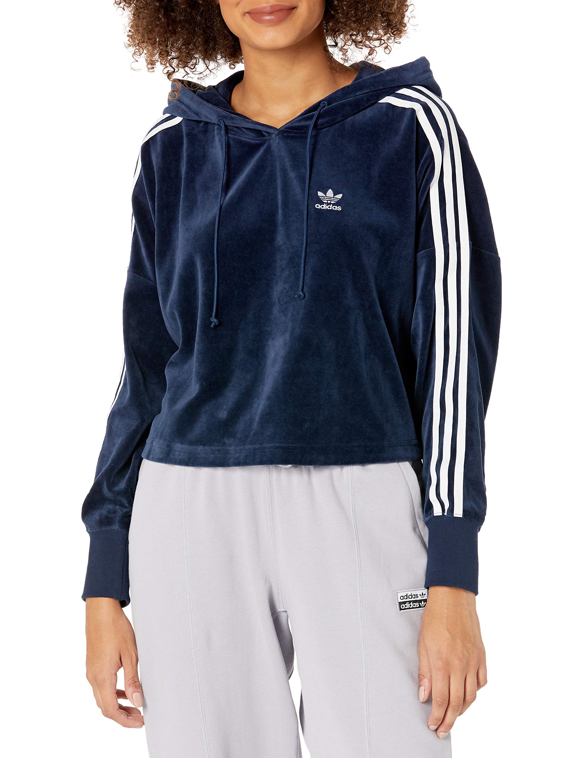 Adidas Originals Women's Velour Cropped Hoodie - Soft Fleece Pullover Sweatshirt for Casual Wear, Gym & Street Style Fashion