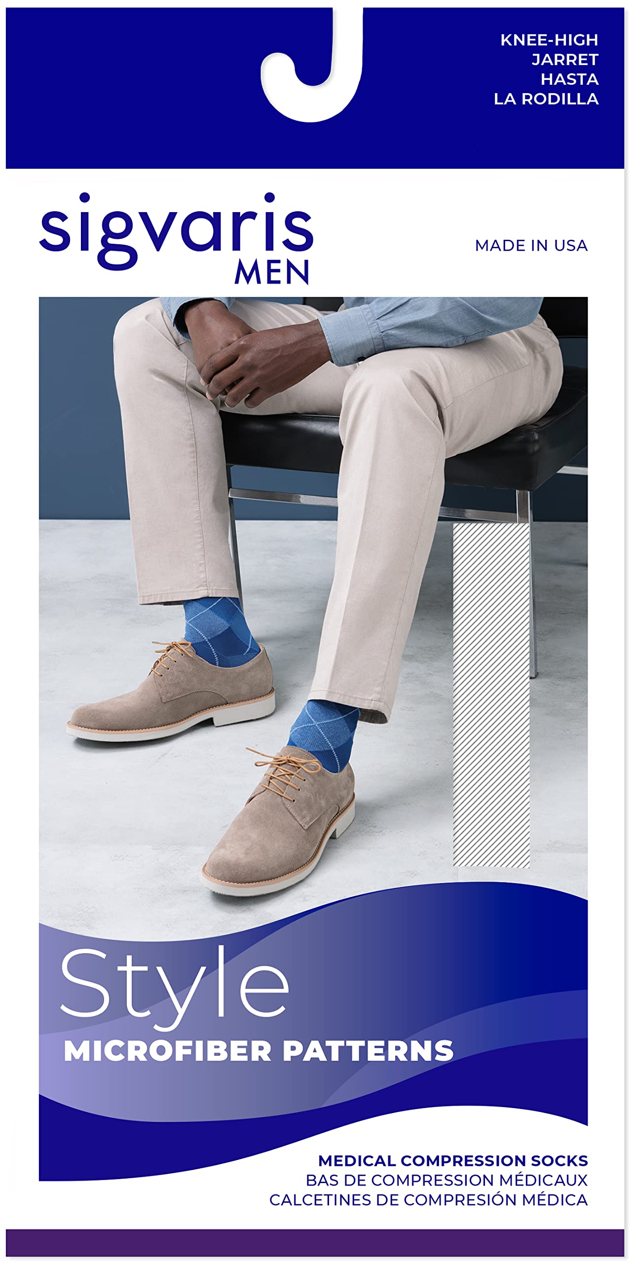 Sigvaris Men's Compression Socks 20-30mmHg - Microfiber Closed Toe Calf-High Support Stockings for Circulation & Comfort - Ideal for Travel, Work & Medical Use