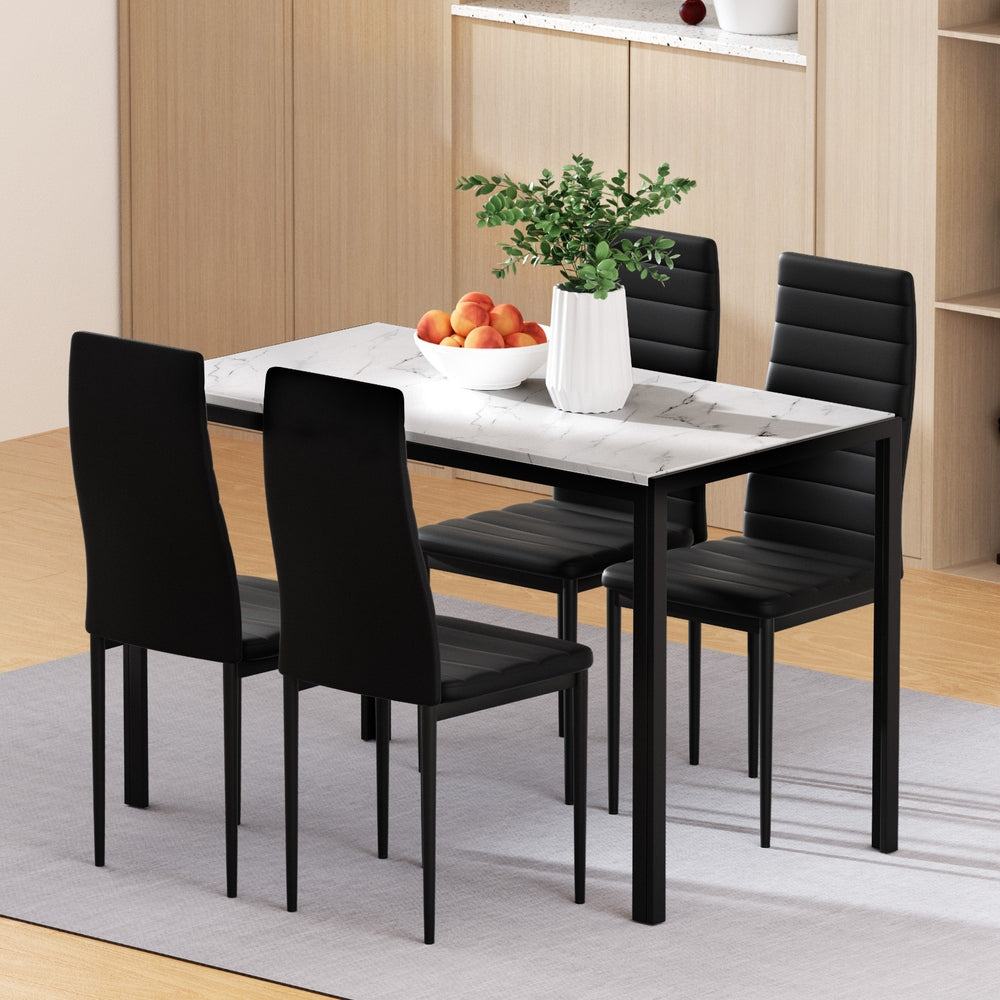 Artiss 5-Piece Dining Table Set with 4 Chairs - Modern Marble Effect Kitchen Table for Small Spaces | Perfect for Breakfast Nook, Apartment Dining, and Family Gatherings