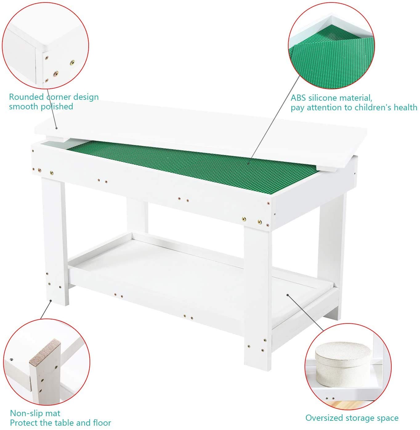 YouHi Kids Activity Table with Board & Storage - White Double Table for Bricks, Building Blocks & Creative Play | Perfect for Playrooms, Daycares & Homeschool Learning