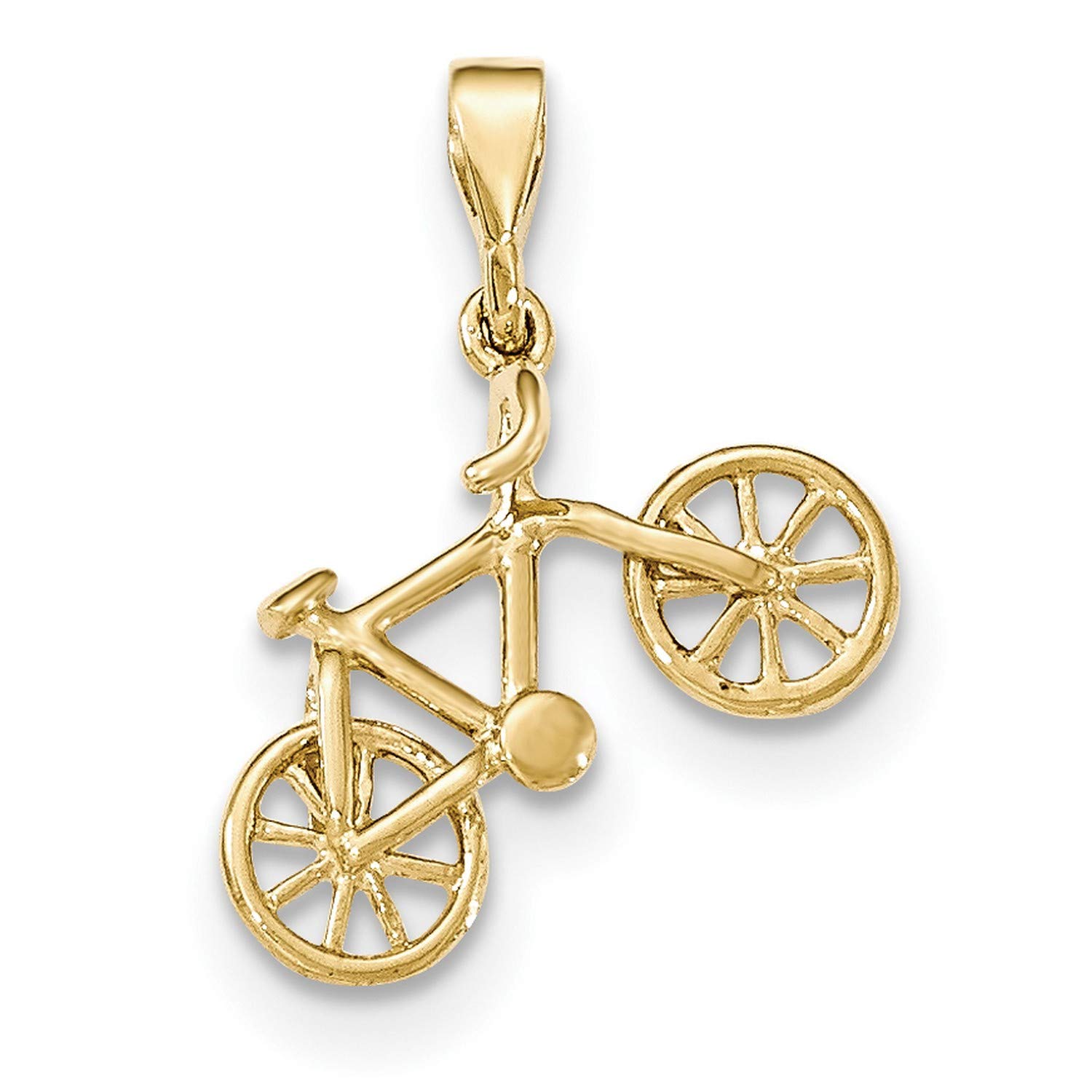 14K Yellow Gold 3D Solid Polished Bicycle Pendant Necklace - 26mm x 20mm - Perfect Gift for Cyclists & Jewelry Lovers - Ideal for Birthdays, Anniversaries & Sports Enthusiasts