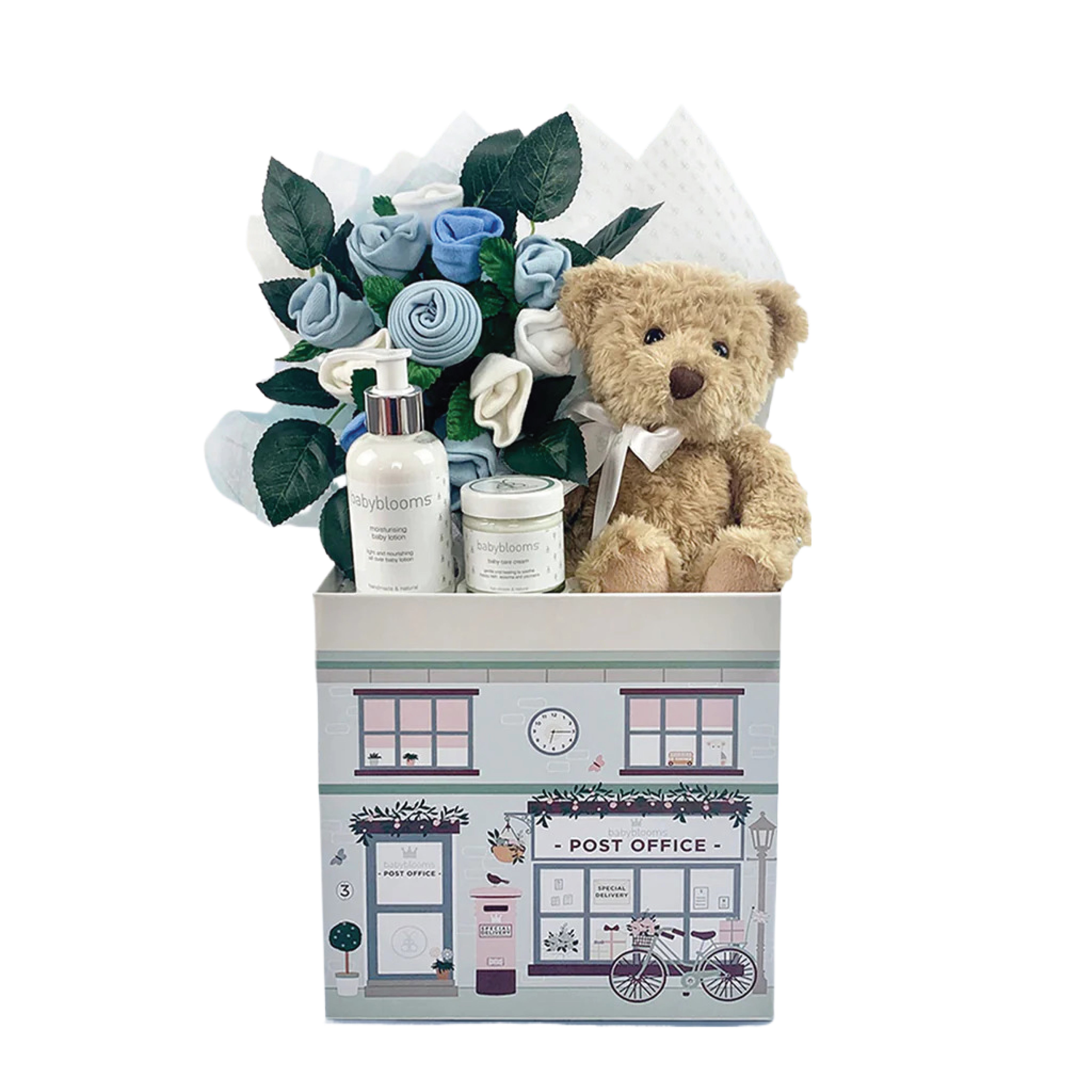 Adorable Bear & Bouquet Welcome Baby Boy Gift Set - Perfect for Newborn Showers, Christenings & First Birthdays (LBG1008)