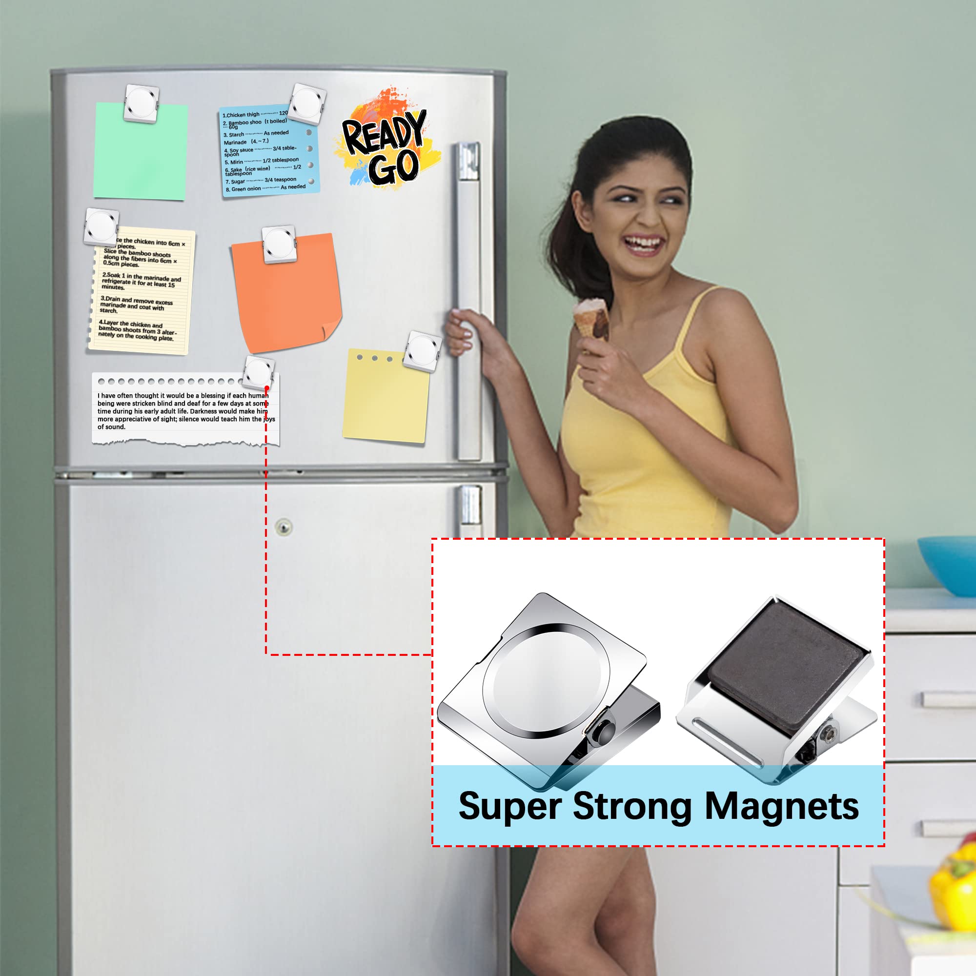 Heavy Duty Magnetic Clips 12 Pack - 2.12 Inch Extra Strong Metal Magnet Clips for Whiteboard, Refrigerator, Office & Classroom - Perfect for Hanging Notes, Photos, Documents & Organizing