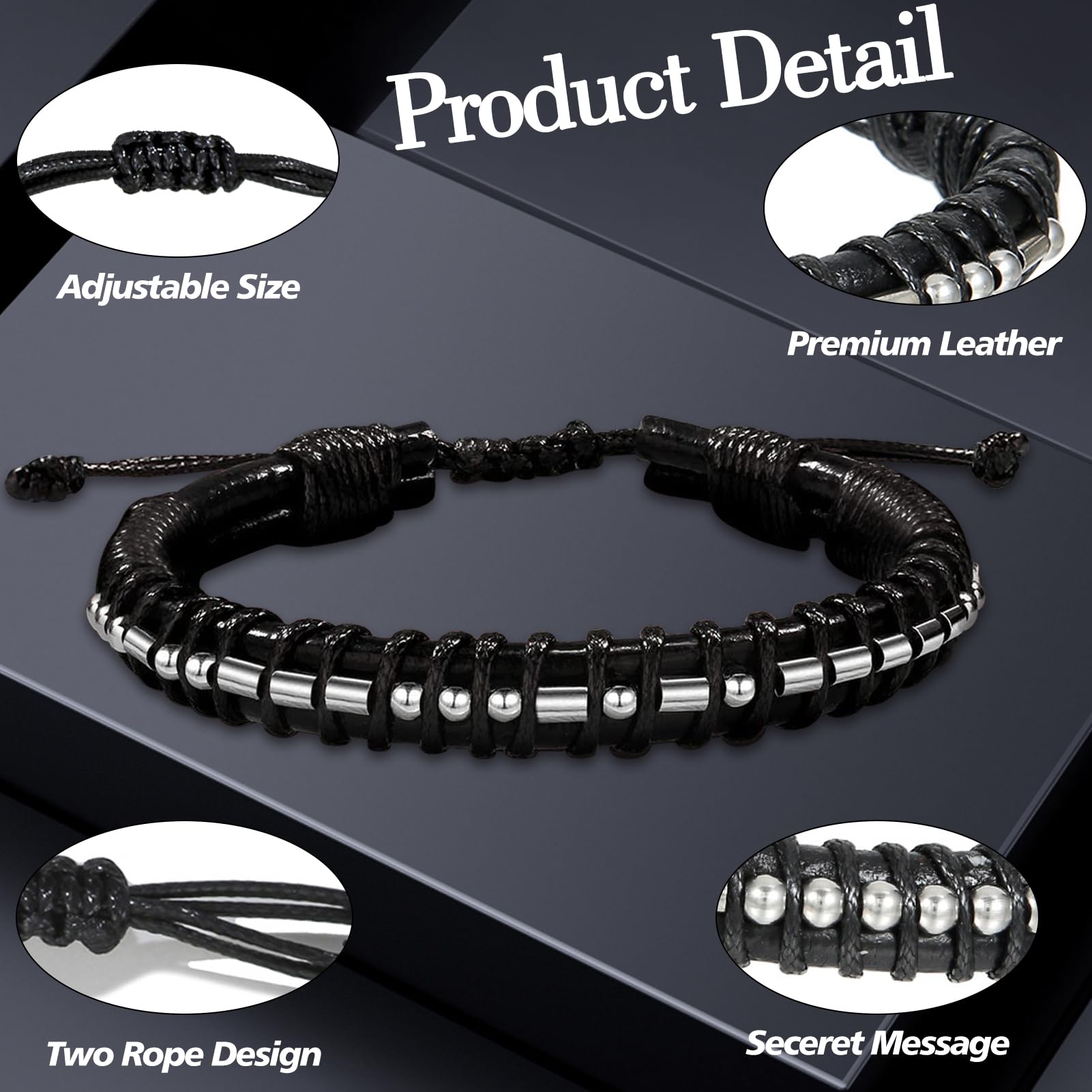 Morse Code Bracelet for Men - Black Leather Sobriety Gift with Wallet Card - Inspirational Graduation, Birthday, Father's Day Gift for Him, Son, Brother, Grandson - Perfect for Recovery Support & Special Occasions
