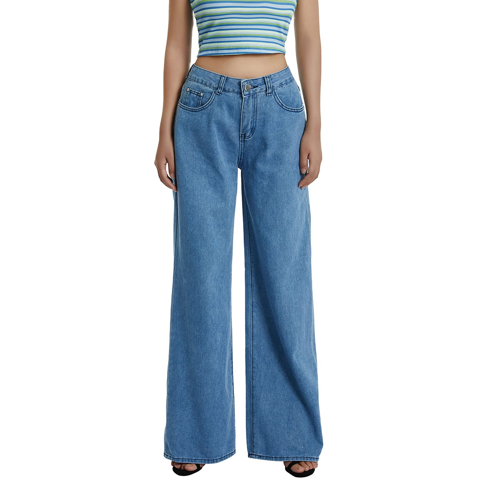 Ursmartt Women's High Waisted Straight Wide Leg Jeans - Casual Baggy Denim Pants for Everyday Wear, Office & Street Style