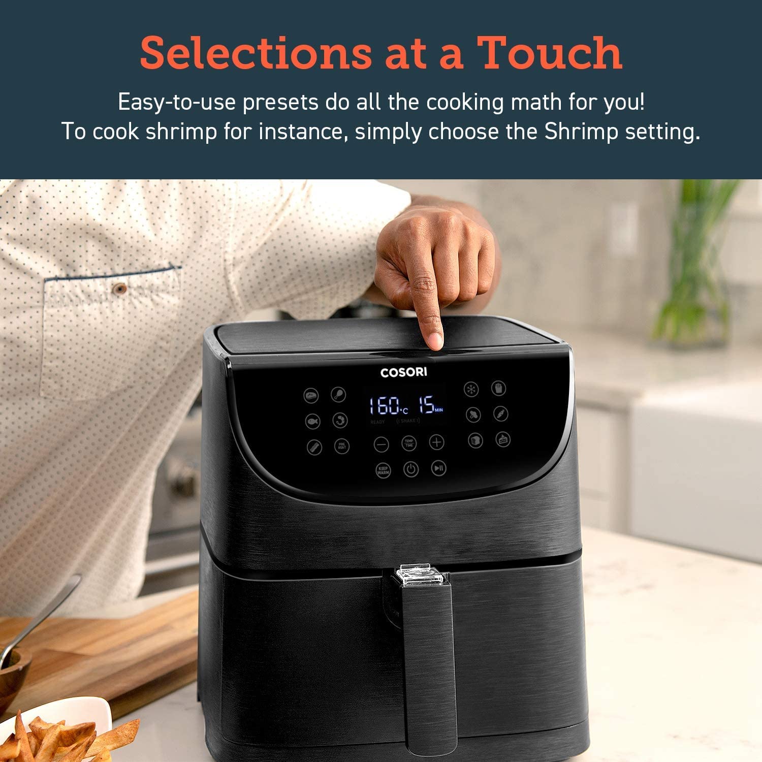 COSORI Air Fryer Oven 3.5L with Rapid Air Circulation Technology - 11 Presets, Digital Touchscreen, Nonstick Basket & Shake Reminder - Includes 100 Recipe Cookbook - Perfect for Healthy Cooking, Meal Prep & Family Dinners (1500W)