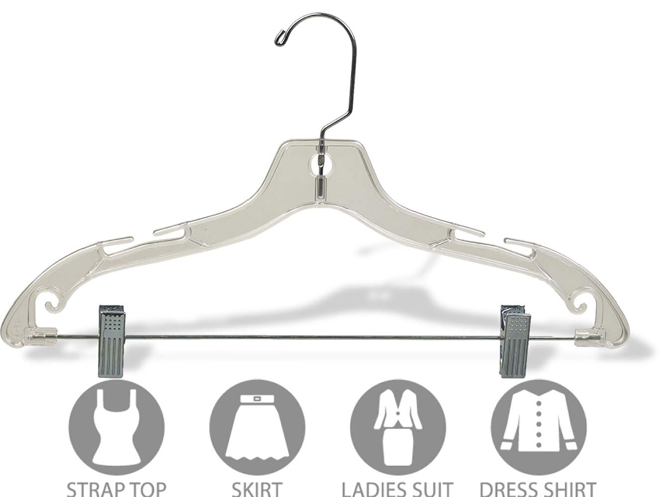 The Great American Hanger Company 100-Pack Clear Plastic Combo Hangers for Women - Adjustable Cushion Clips & Chrome Swivel Hook - Space-Saving Flat Design for Closet Organization & Retail Display