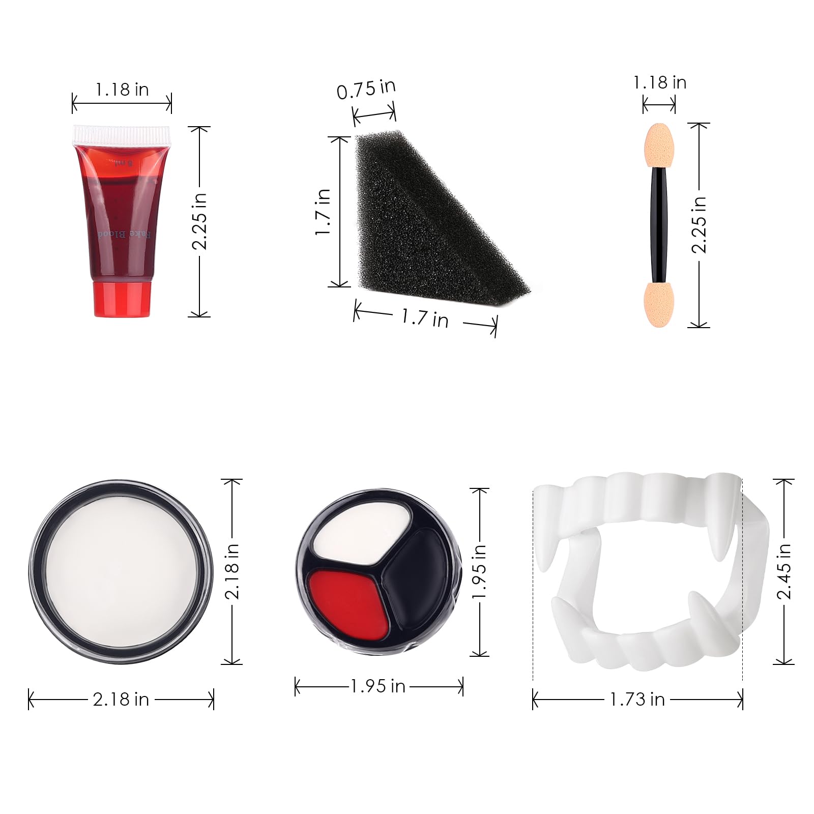 6PCS Halloween Makeup Kit with Fake Blood, Black White Red Face & Body Paint, Vampire Teeth & Stipple Sponge - Perfect for Costume Parties, Cosplay, Horror Makeup & Halloween Dress Up
