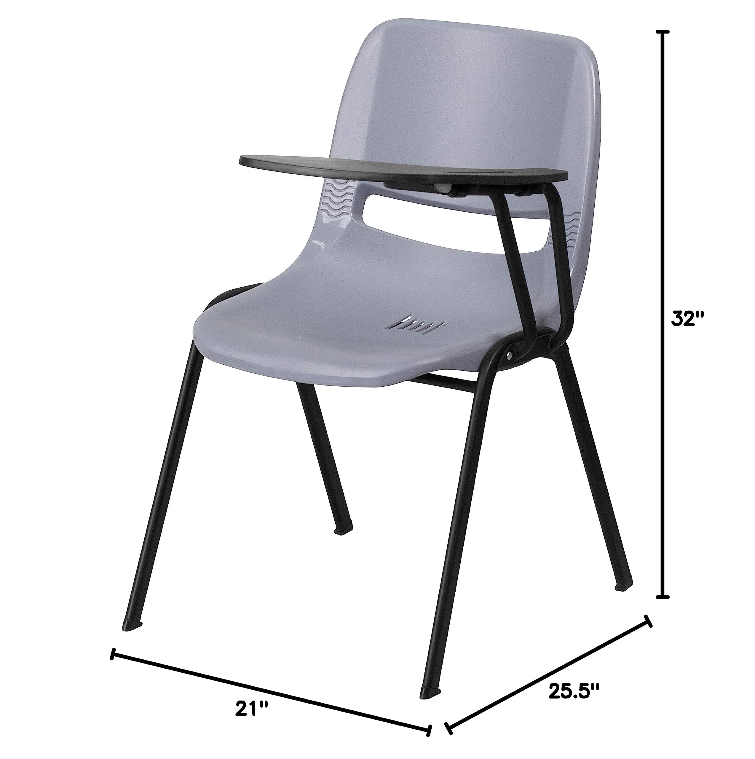 Ergonomic Gray Shell Chair with Left-Handed Flip-Up Tablet Arm - Perfect for Office, Study & Conference Room Use