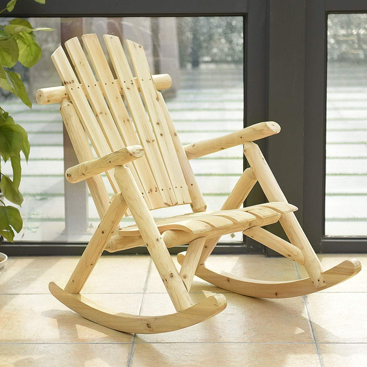 Ergonomic Backrest & Wooden Single Porch Rocking Chair - Comfortable Lounge Patio Rocker for Relaxing, Reading Books - Perfect for Porch, Garden, and Outdoor Leisure
