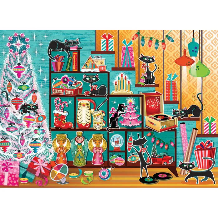 Christmas Cats PZ1000 - Festive Holiday Cat Decorations for Home & Office - Perfect for Christmas Tree Ornaments, Gift Wrapping, and Party Decor