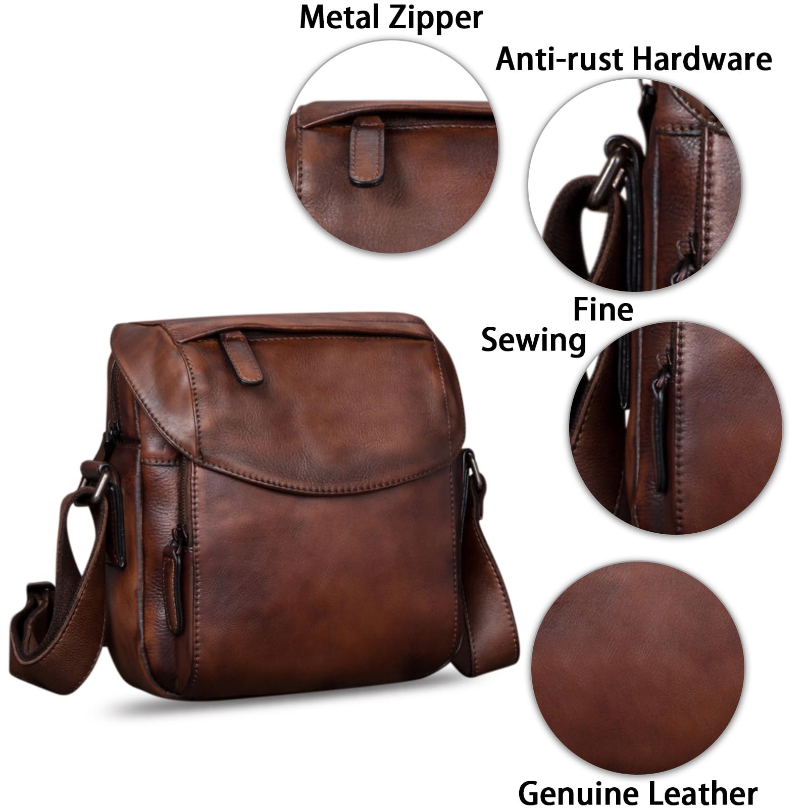 Genuine Leather Messenger Bag for Men - Crossbody Shoulder Satchel Bag - Business Work & Casual Daypack - Perfect for Office, Travel & Daily Commute