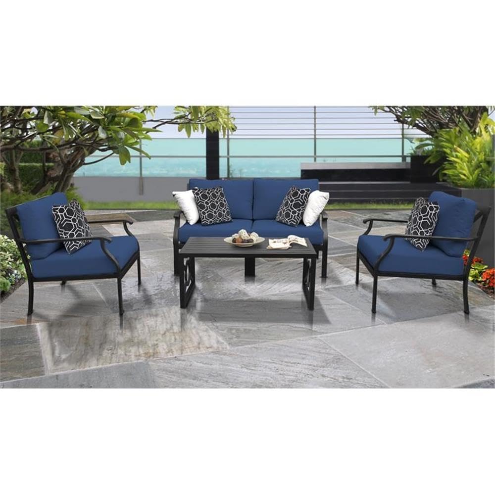 TK Classics Kathy Ireland Madison Ave. 5-Piece Aluminum Patio Furniture Set in Navy - Outdoor Dining Set for Backyard, Poolside & Garden Relaxation