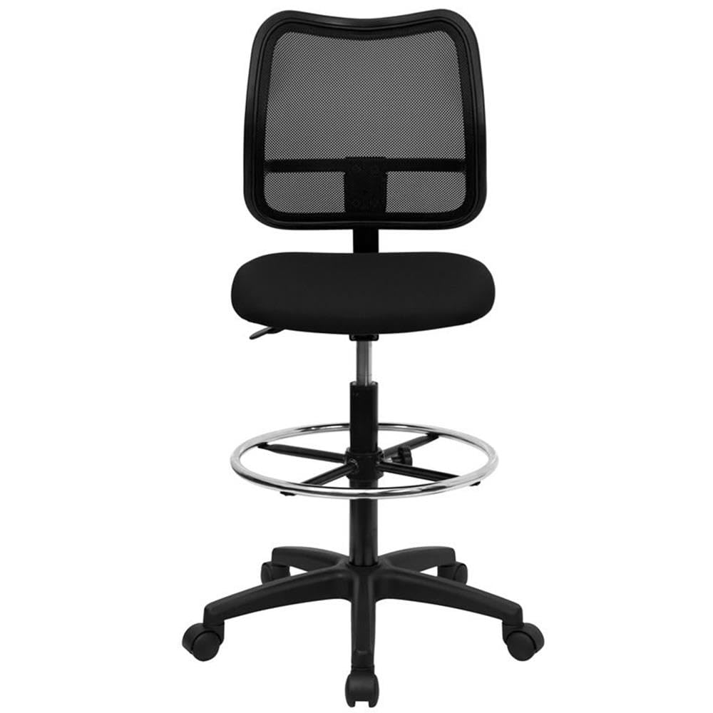 Flash Furniture Elaine Mid-Back Black Mesh Drafting Chair - Adjustable Office Chair with Lumbar Support for Architects, Designers & Home Office Use