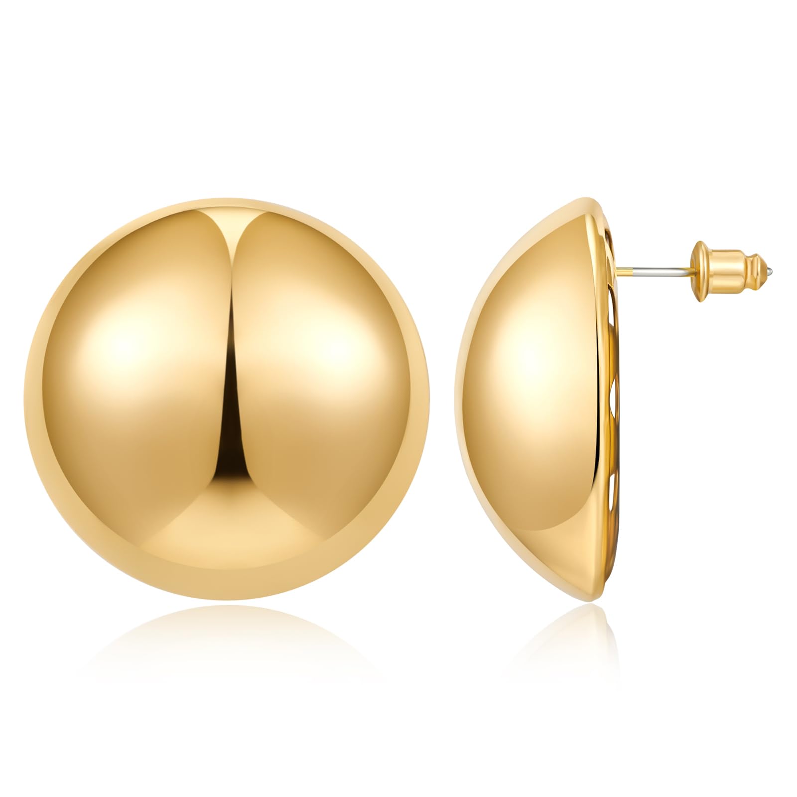 Gold Button Stud Earrings for Women - Brushed Disc & Polished Ball Stud Earrings - Vintage Jewelry for Everyday Wear, Parties & Special Occasions