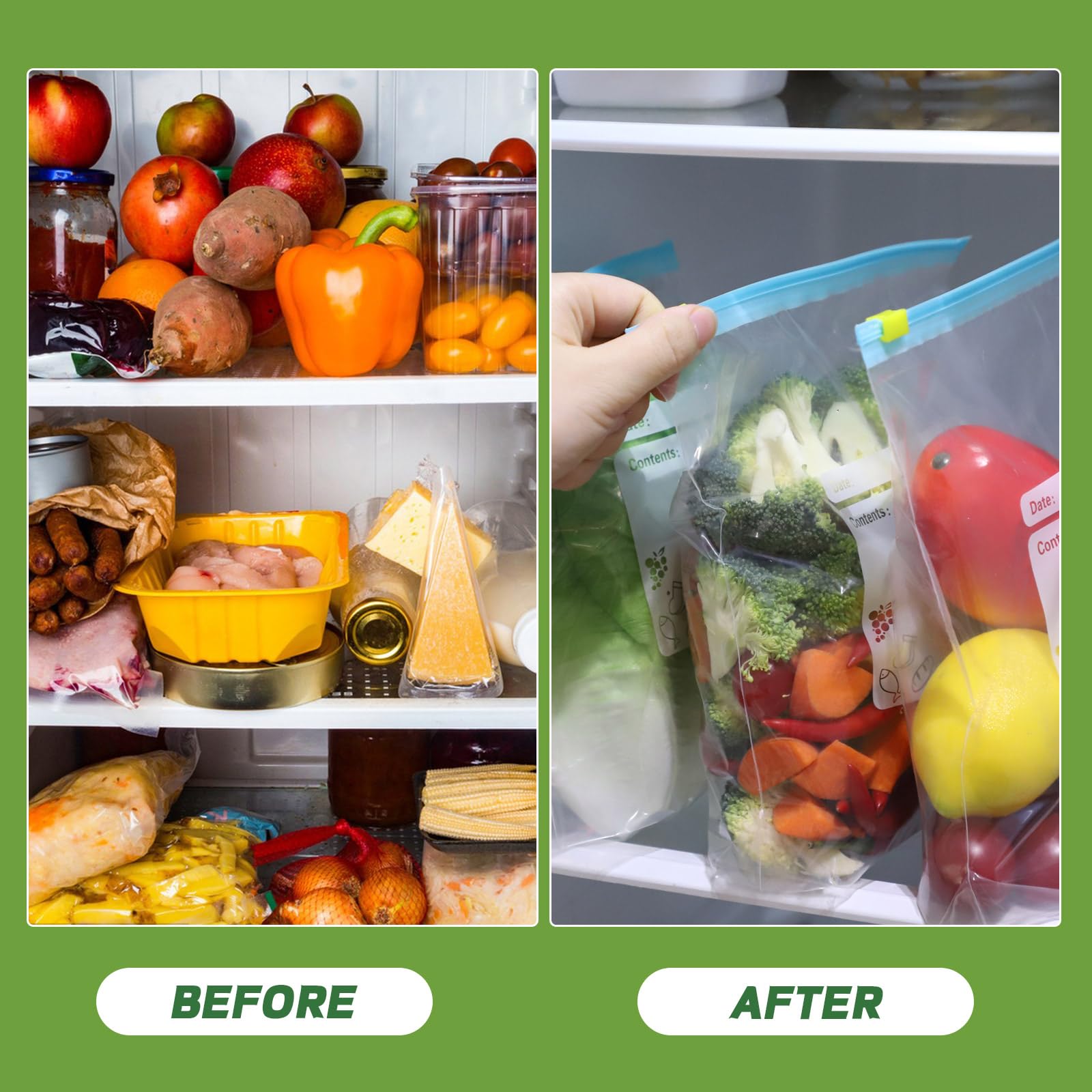 50 Pcs Reusable BPA Free Zip Lock Bags - 2.27L Expandable Bottom Food Storage & Freezer Bags for Sandwich, Fruits, Vegetables, Meat, Grains | Perfect for Meal Prep, Picnics & Home Organization