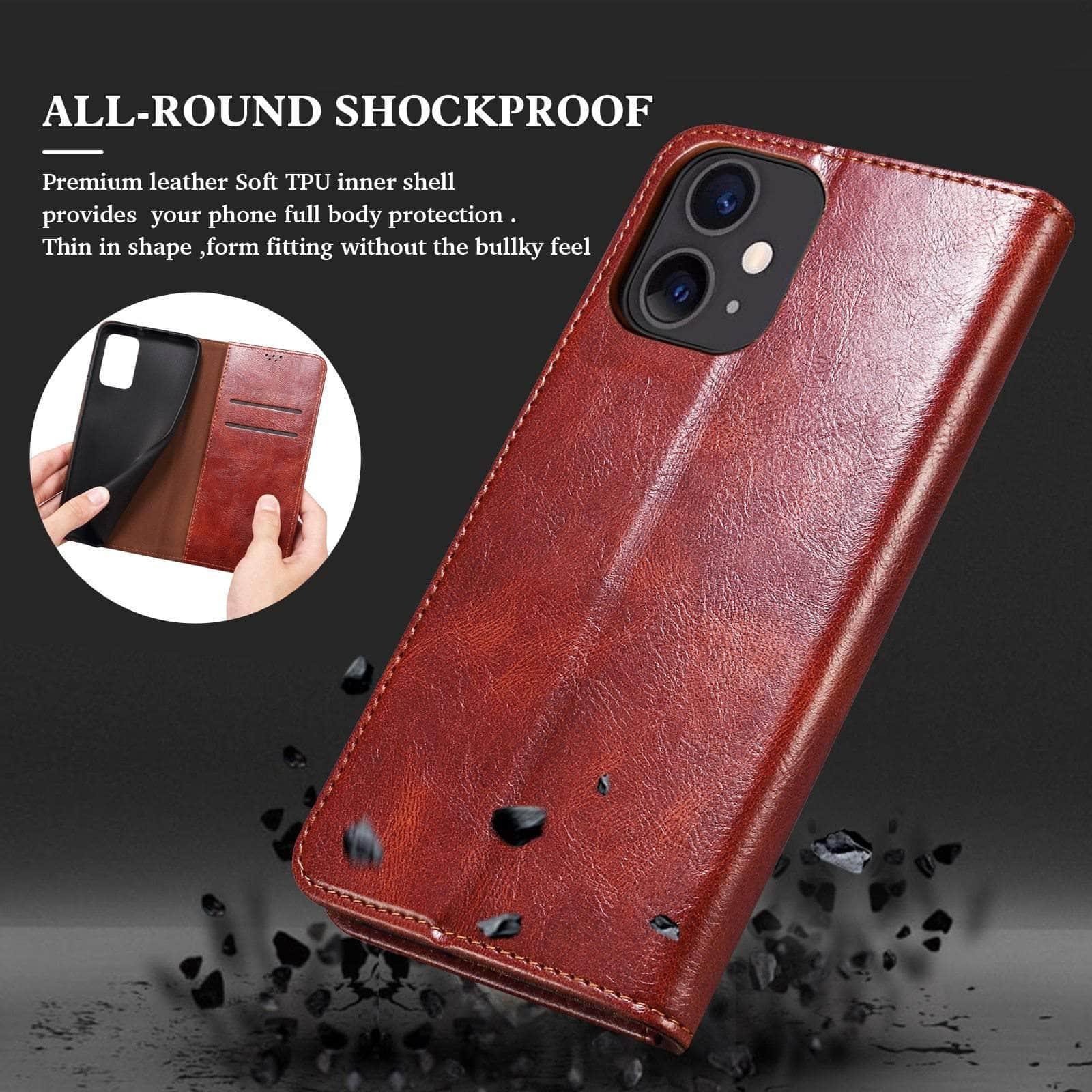 Premium Leather Soft Case for iPhone 13 with Stand & Card Pocket - Perfect for Work, Travel and Everyday Protection