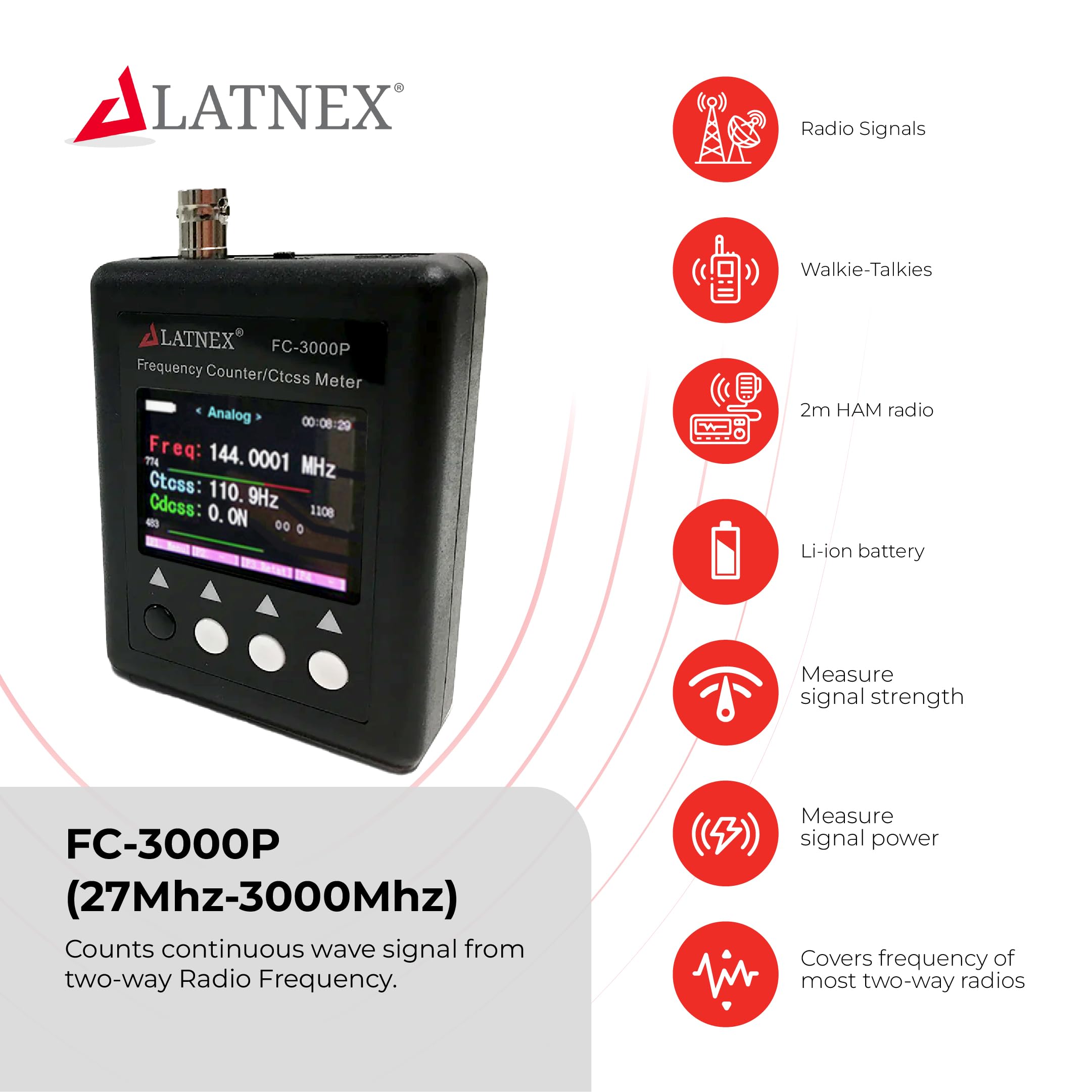 FC-3000P Ham Radio CB Frequency Counter 27MHz-3000MHz - High Sensitivity CTCCSS/DCS Decoder for VHF/UHF Radios - Works with CB Continuous Carrier Signals, Walkie-Talkies & DMR Transceivers - Perfect for Amateur Radio, Emergency Communications & Field Operations