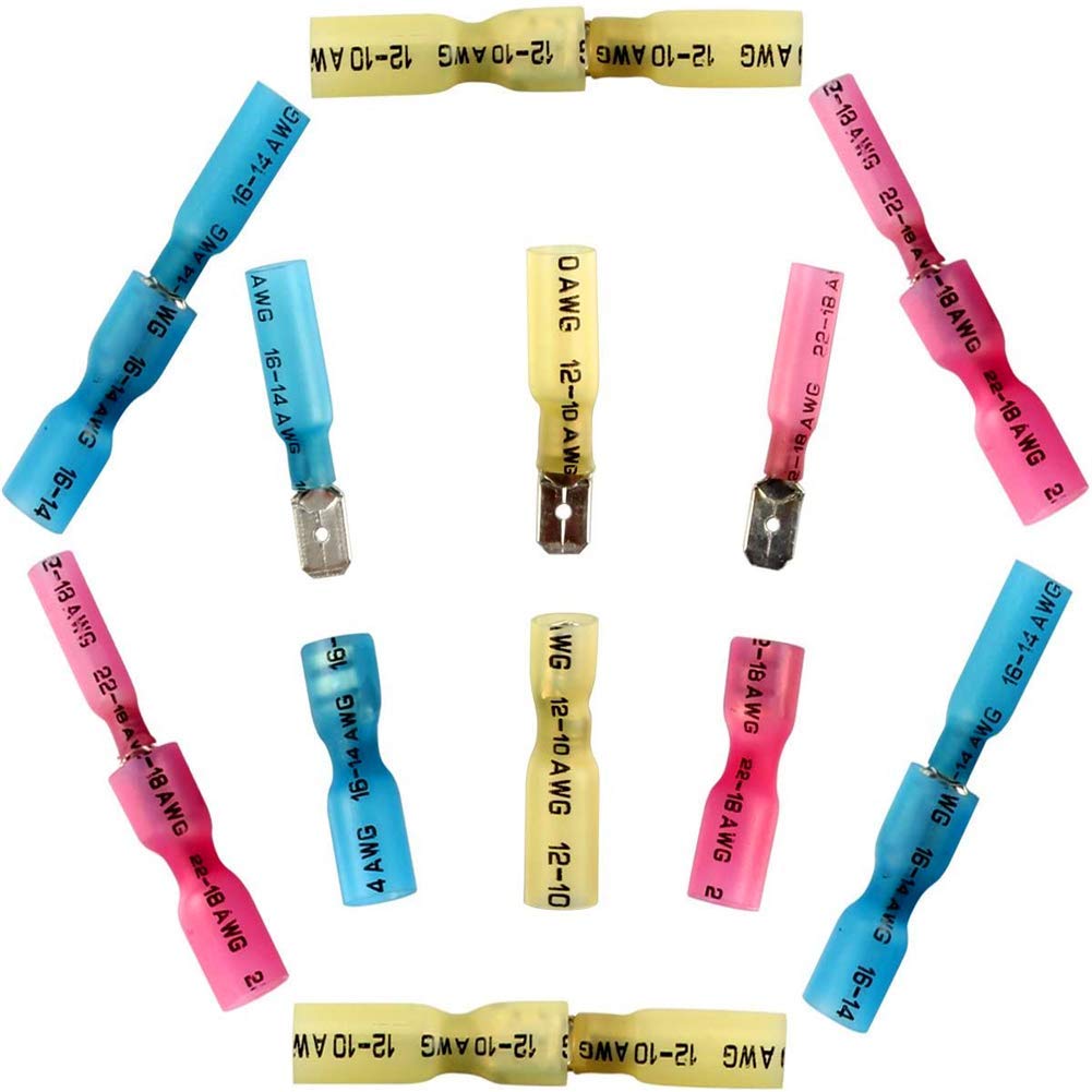 PONFY 100PCS Heat Shrink Spade Connectors Kit - Female & Male Quick Disconnect Crimp Terminals for Automotive, Marine & Home Electrical Wiring Repairs