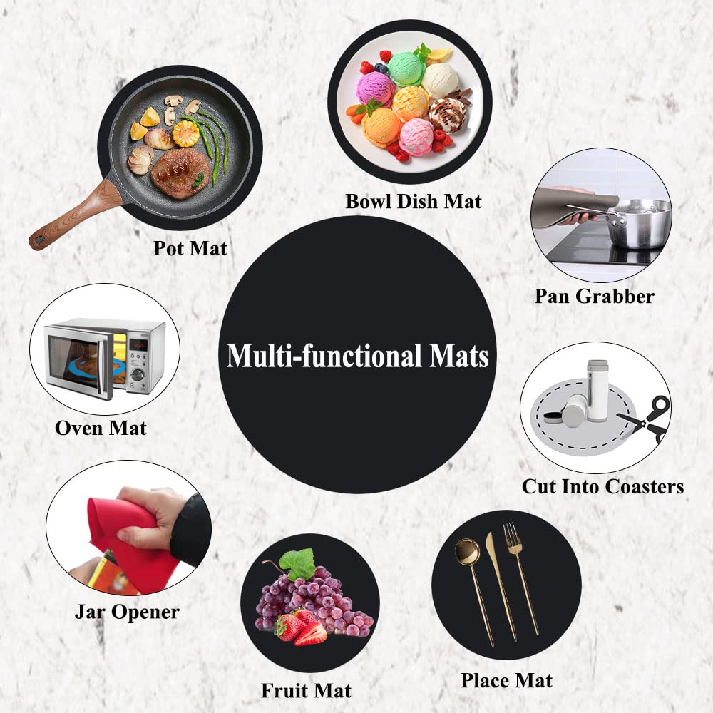 Premium Multi-Purpose Silicone Microwave Mat - BPA Free, Food Grade Safe, Heat Resistant to 475°F | Dishwasher Safe Splatter Guard, Hot Pad & Pot Holder | 12 Inch Non-Slip Kitchen Mat for Cooking, Baking & Serving (Black)