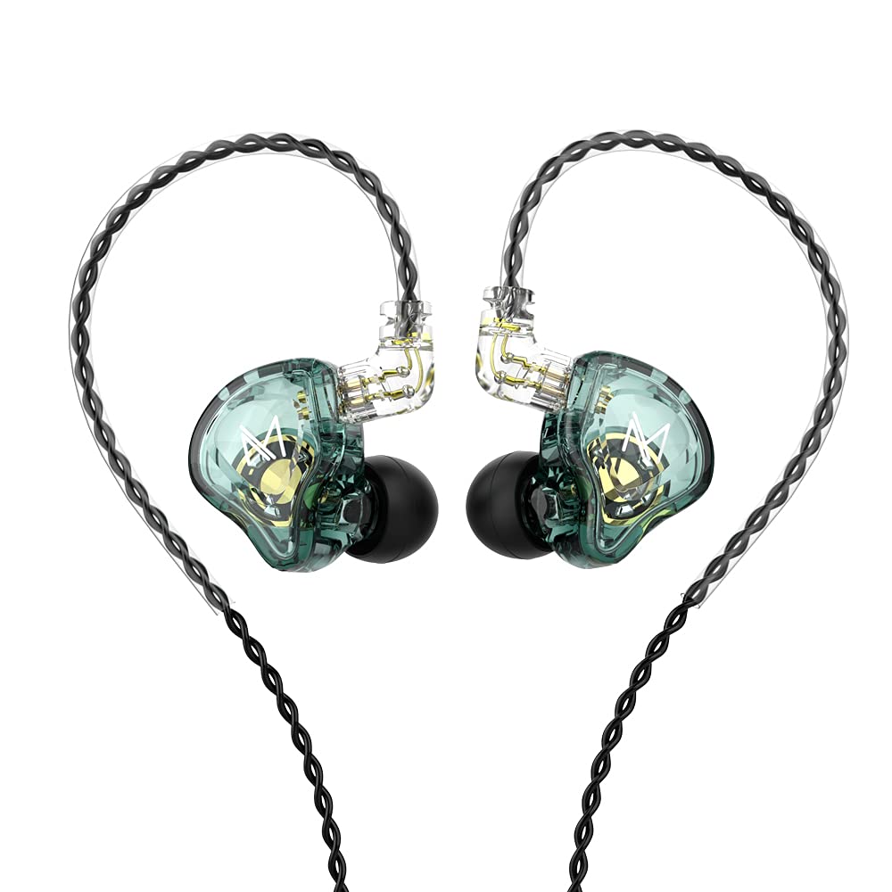 TRN MT1 HiFi In-Ear Headphones with Dual Magnetic Dynamic Drivers - Noise Cancelling Sport Earbuds for Running, Gym & Workout (Green, No Mic) | Perfect for Music Lovers & Athletes