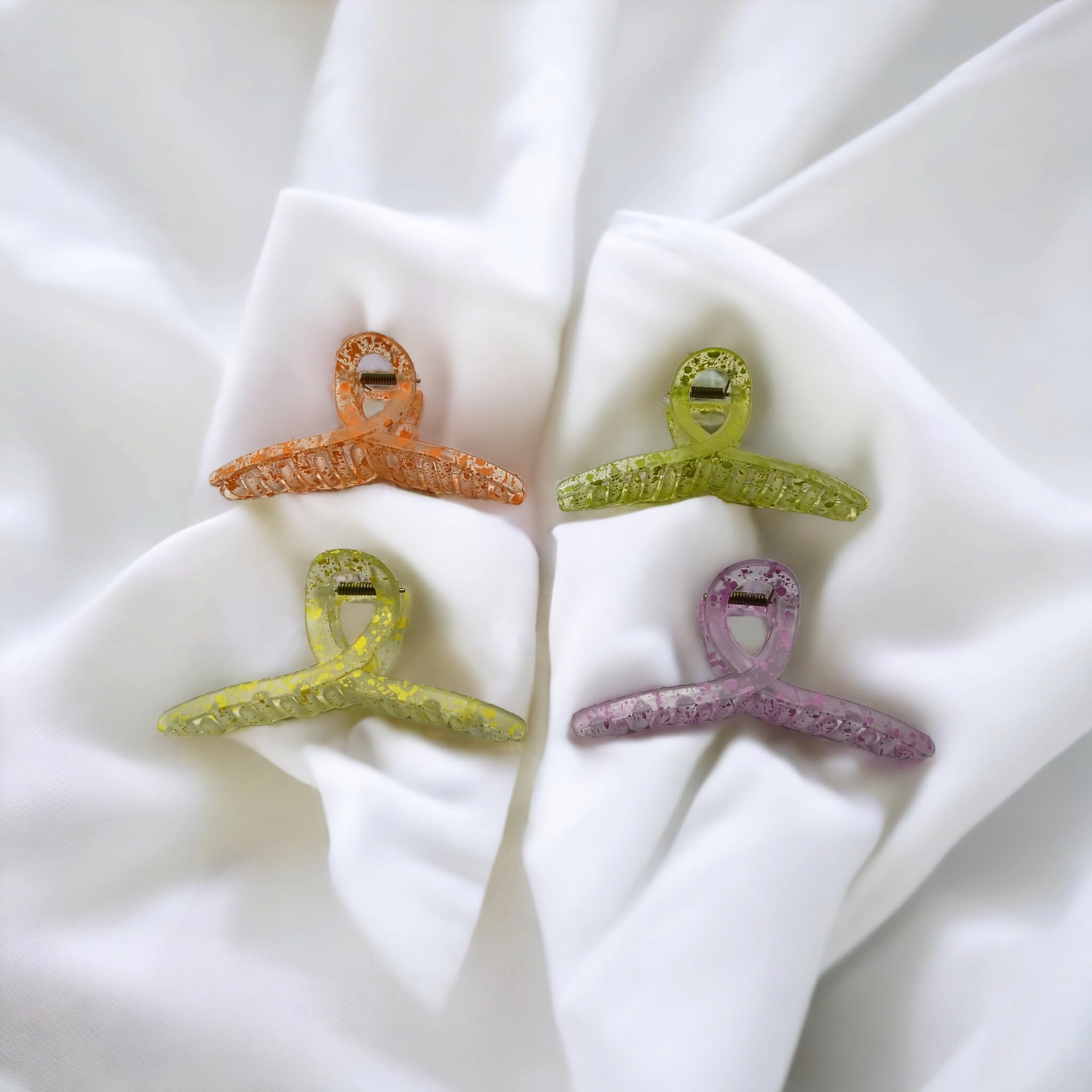 KK CREATIONS ICE SHADE PRINTED Hair Claw Clips for Women - 4 Pack Strong Hold Barrettes, Jaw Clips for Thick & Long Hair - Perfect for Ponytails, Buns & Everyday Hairstyles - White Hair Accessories for Women and Girls