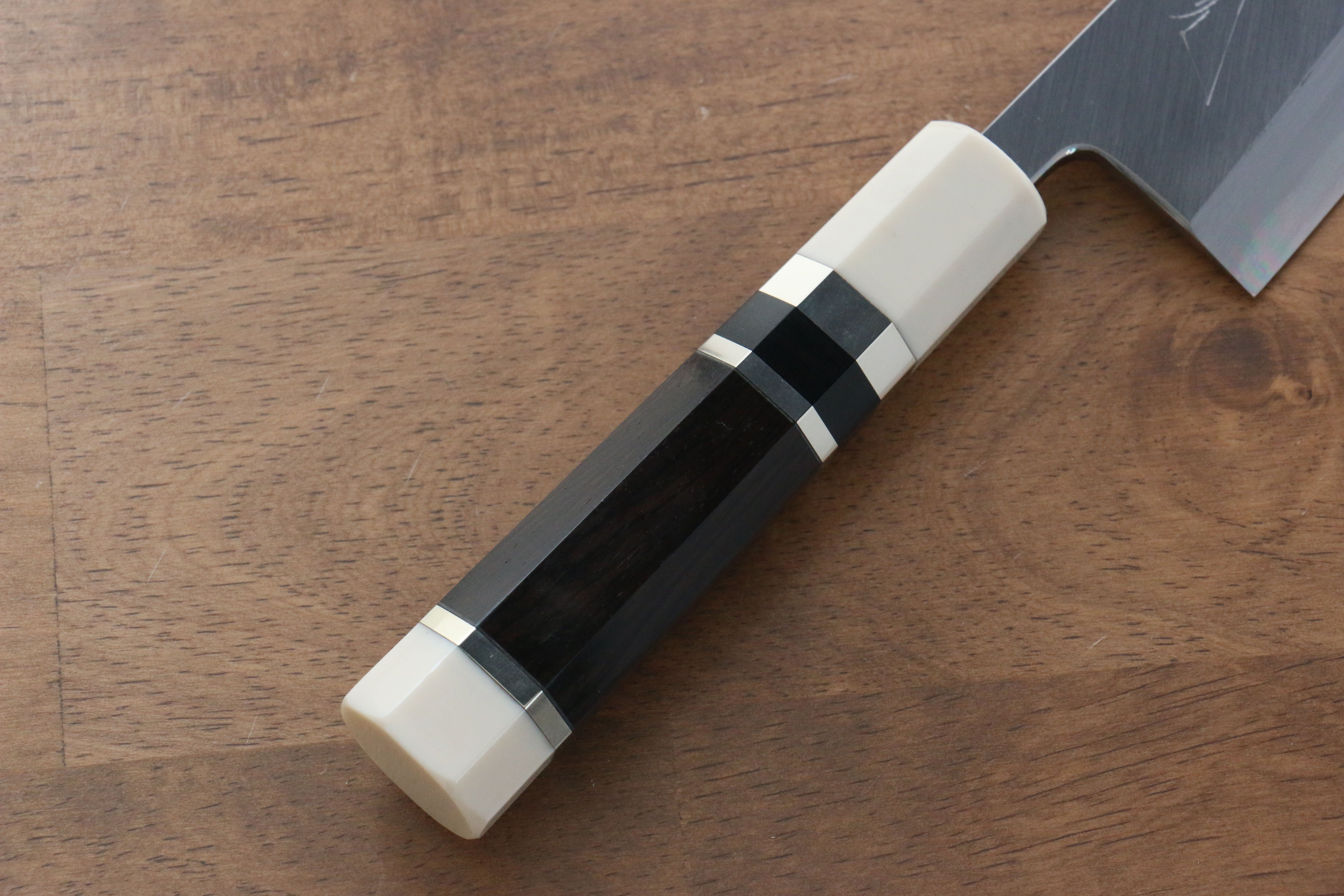 Premium Jikko Shiko Blue Steel Kiritsuke Deba Knife 120mm - Ebony Wood Handle with Double Ring - Perfect for Sushi, Sashimi & Japanese Cuisine
