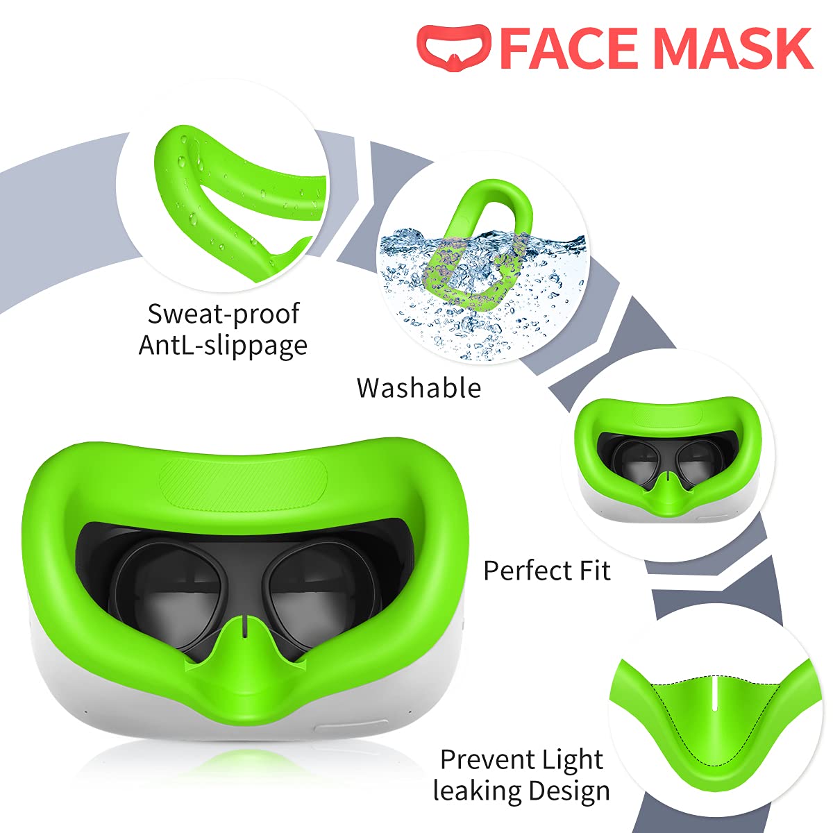 Oculus Quest 2 Silicone Accessories Kit - 4-in-1 Touch Controller Grip Cover, Handle Sleeve, Shell Protector & Lens Cover - Enhanced Comfort & Protection for VR Gaming (Green) - Perfect for Intense VR Sessions & Long Playtime Comfort