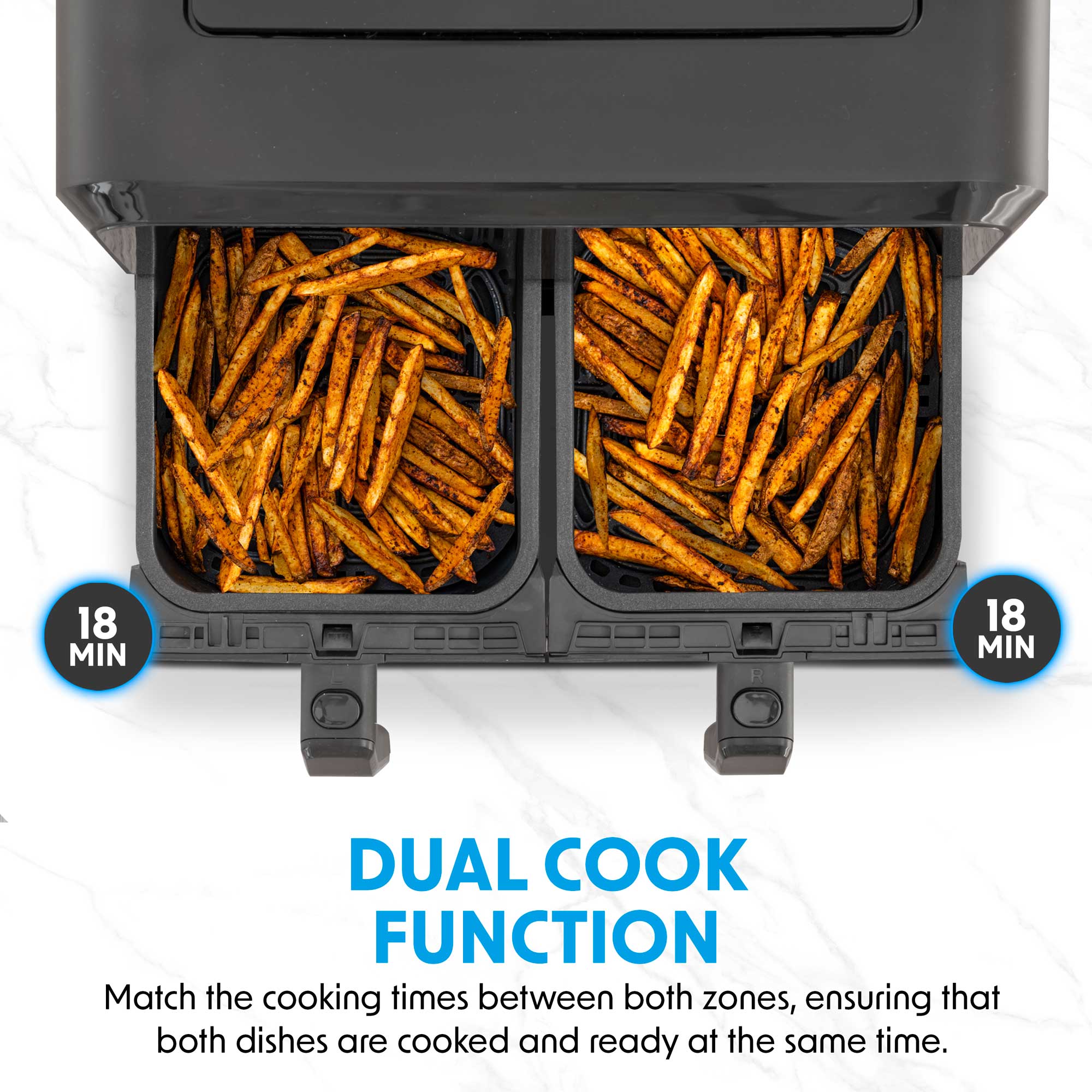 Baridi Dual Zone Air Fryer 8L - 1700W Power, 8 Preset Functions, Black (DH172) - Perfect for Family Cooking, Healthy Meals & Quick Snacks