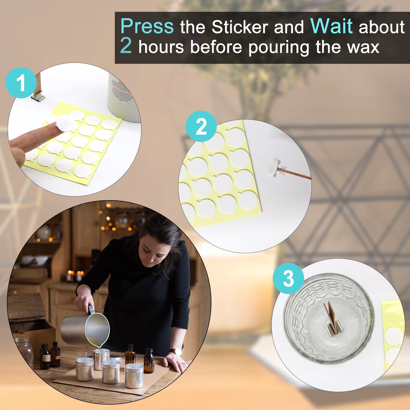 Aubeco 480PCS Candle Making Kit with Wick Stickers - Double-Sided Wax Stickers for DIY Candles, Wax Melts & Home Decor - Includes Little Tail Design for Easy Wick Placement