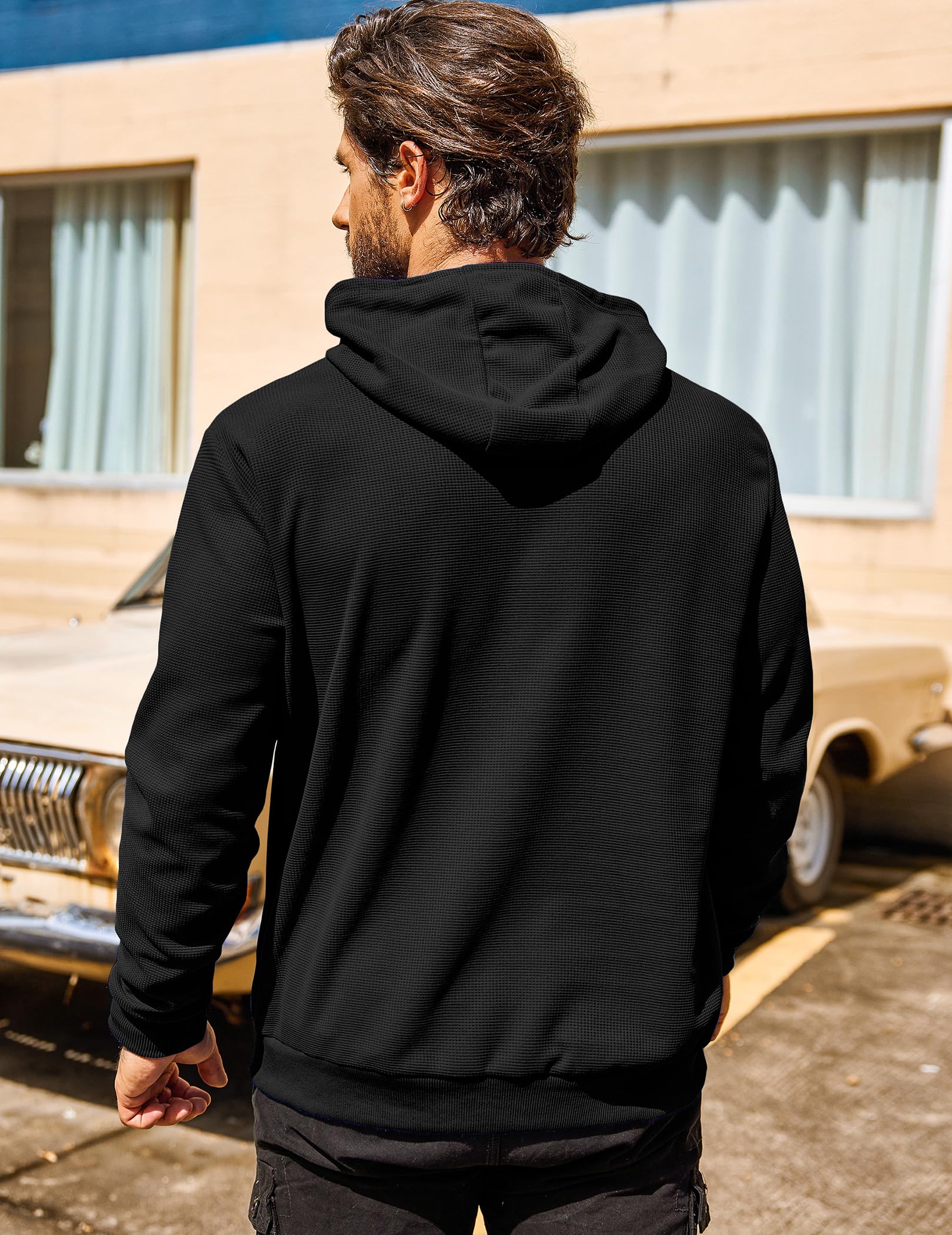 COOFANDY Men's Waffle Knit Hooded Sweatshirt - Long Sleeve Casual Pullover Hoodie with Pocket | Warm Winter Layering, Streetwear Fashion, Outdoor Activities