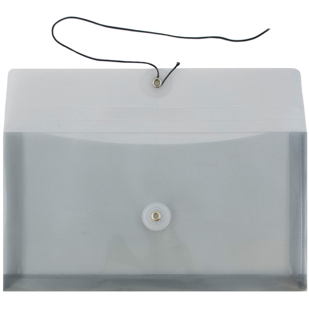 JAM PAPER Plastic Envelopes with Button Closure - #10 Business Booklet - Smoke Gray 12/Pack for Office Documents