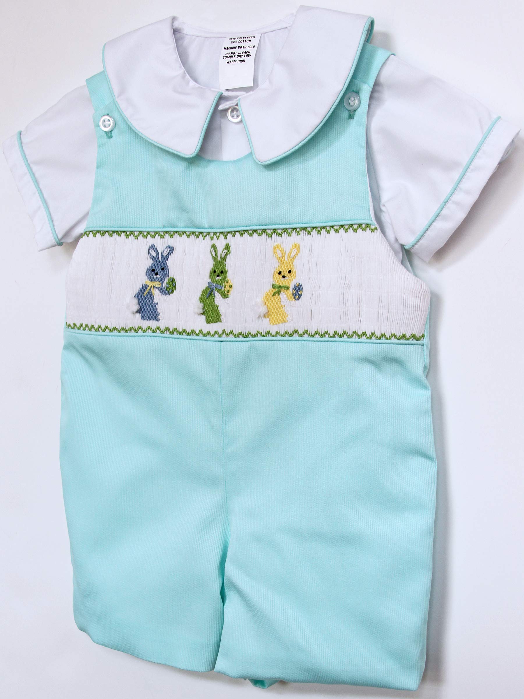 Easter Bunny Romper for Boys - Hand Smocked Shortall Outfit | Elegant Kids Clothes for Spring Photoshoot & Holiday Celebrations