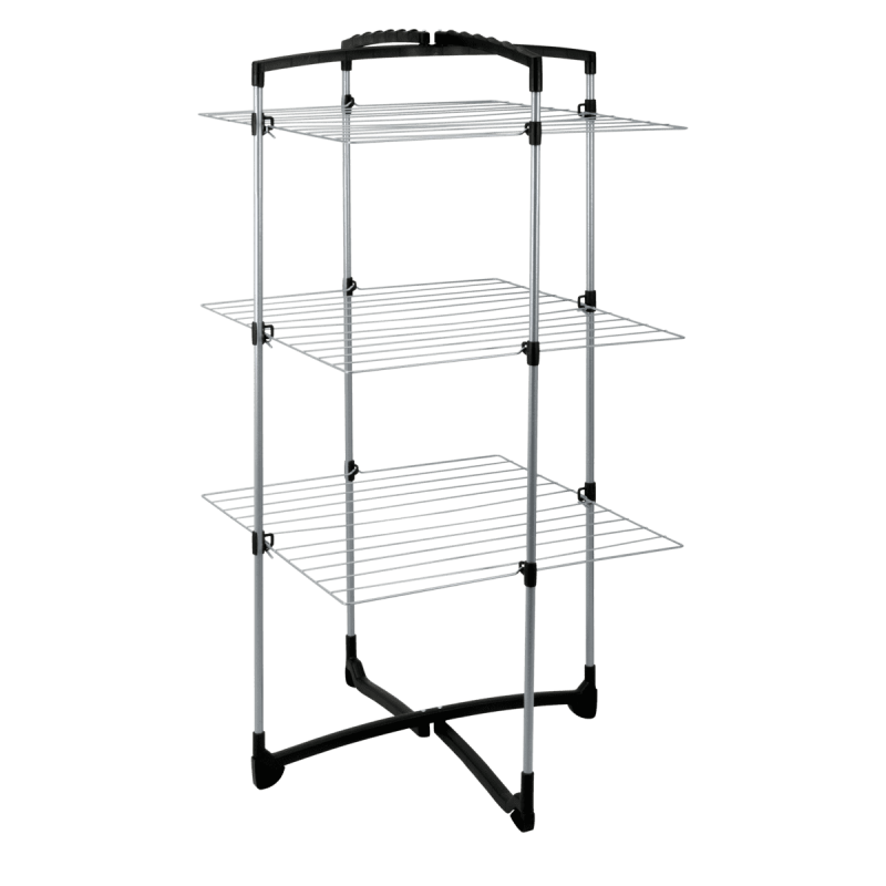 Fortino 3-Tier Laundry Drying Rack, Silver Metal Clothes Dryer Stand - Space Saving for Apartments, Dorms & Small Spaces