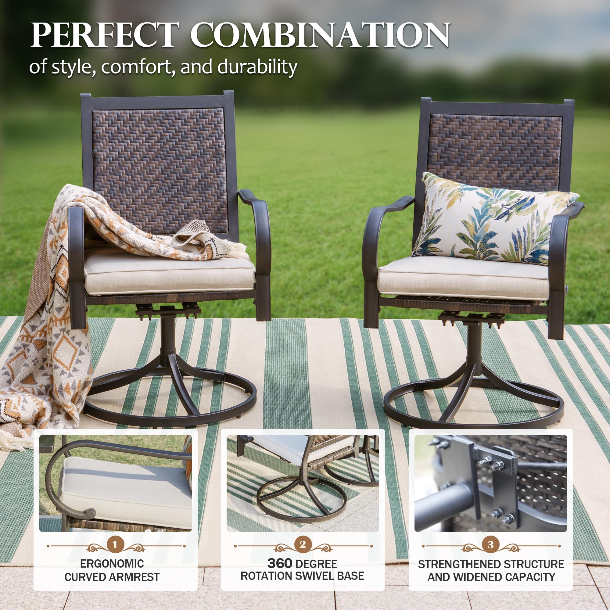 HERA'S HOUSE 2-Piece Patio Dining Chairs Set - 360° Swivel Outdoor Wicker Chairs with Cushions, Rattan Garden Chairs for Poolside, Lawn, Backyard & Patio - Perfect for Outdoor Dining, Lounging & Entertaining